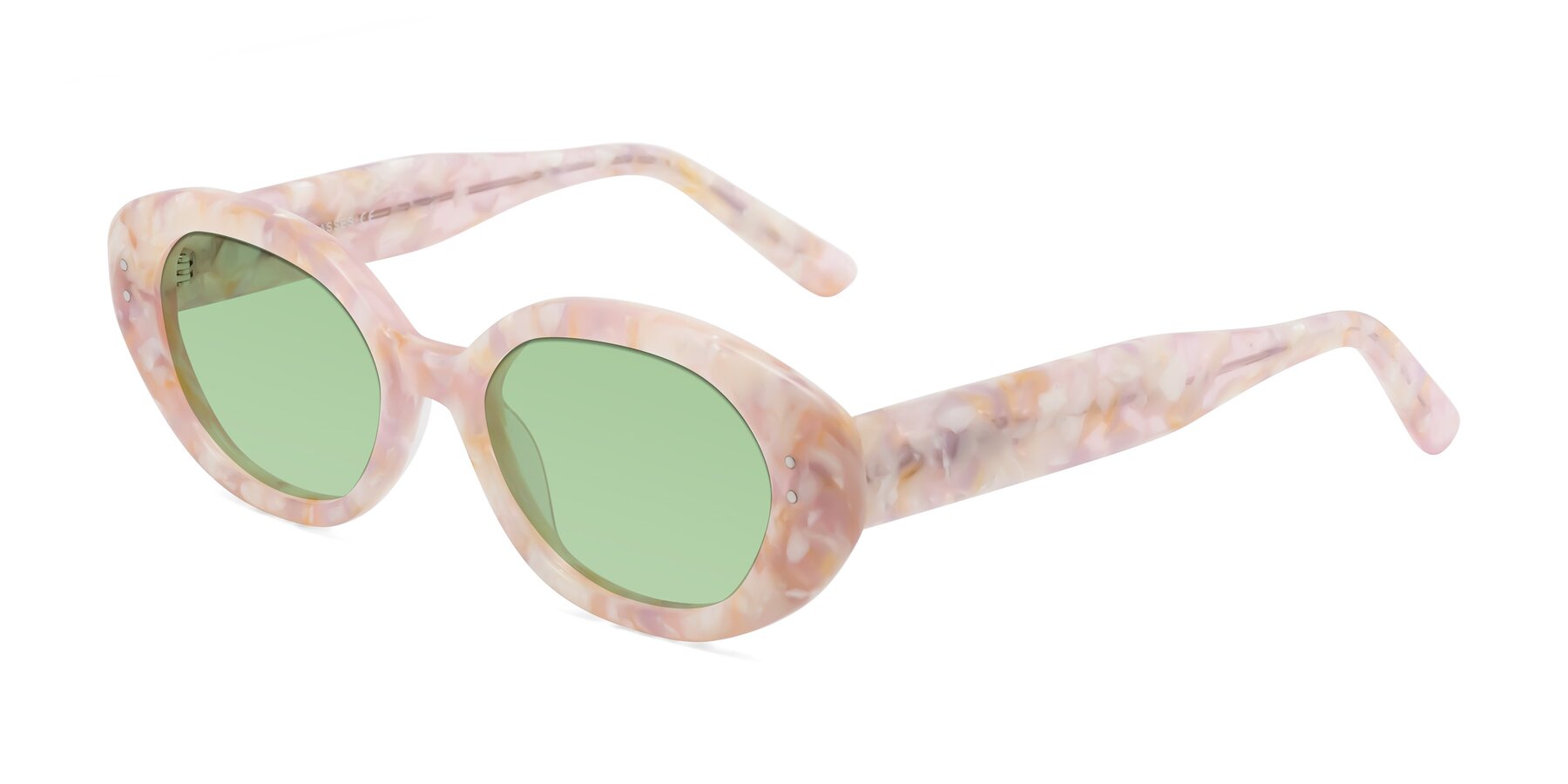 Angle of Quuen in Light Pink Tortoise with Medium Green Tinted Lenses