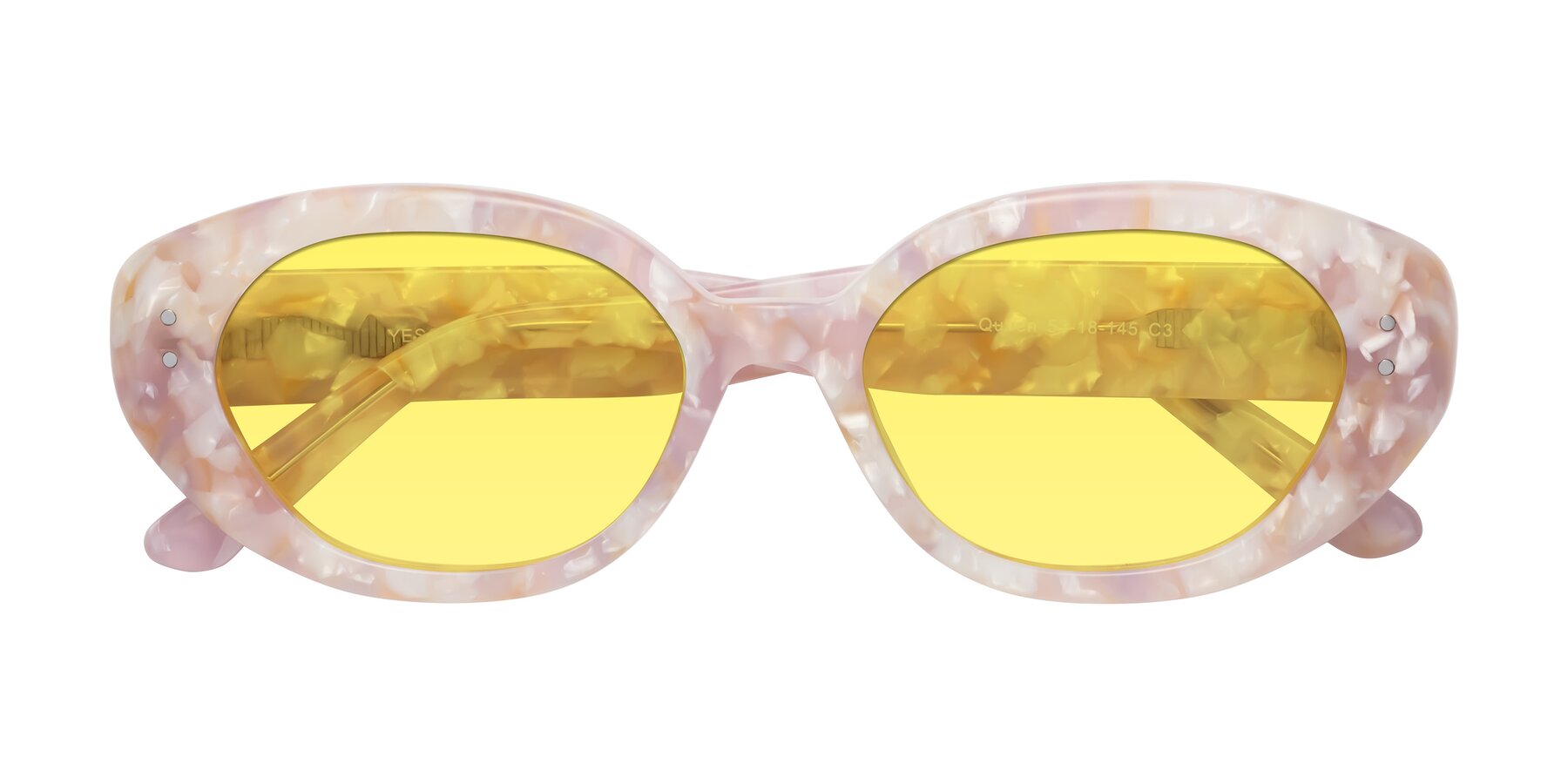 Folded Front of Quuen in Light Pink Tortoise with Medium Yellow Tinted Lenses