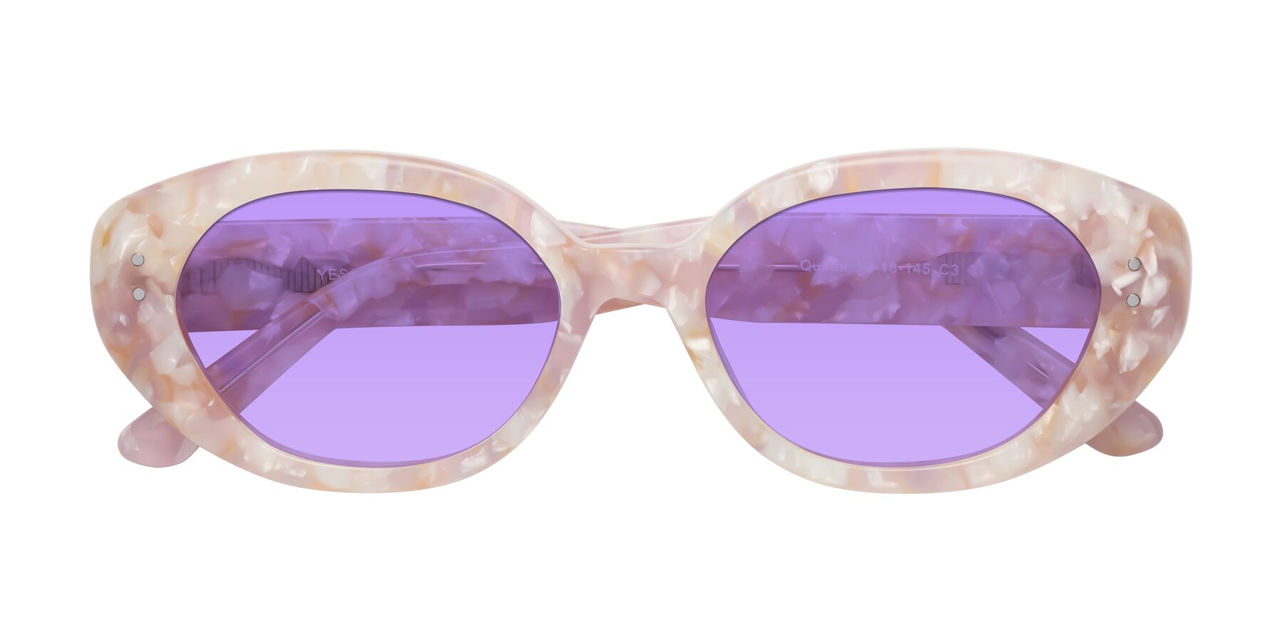 Folded Front of Quuen in Light Pink Tortoise with Medium Purple Tinted Lenses