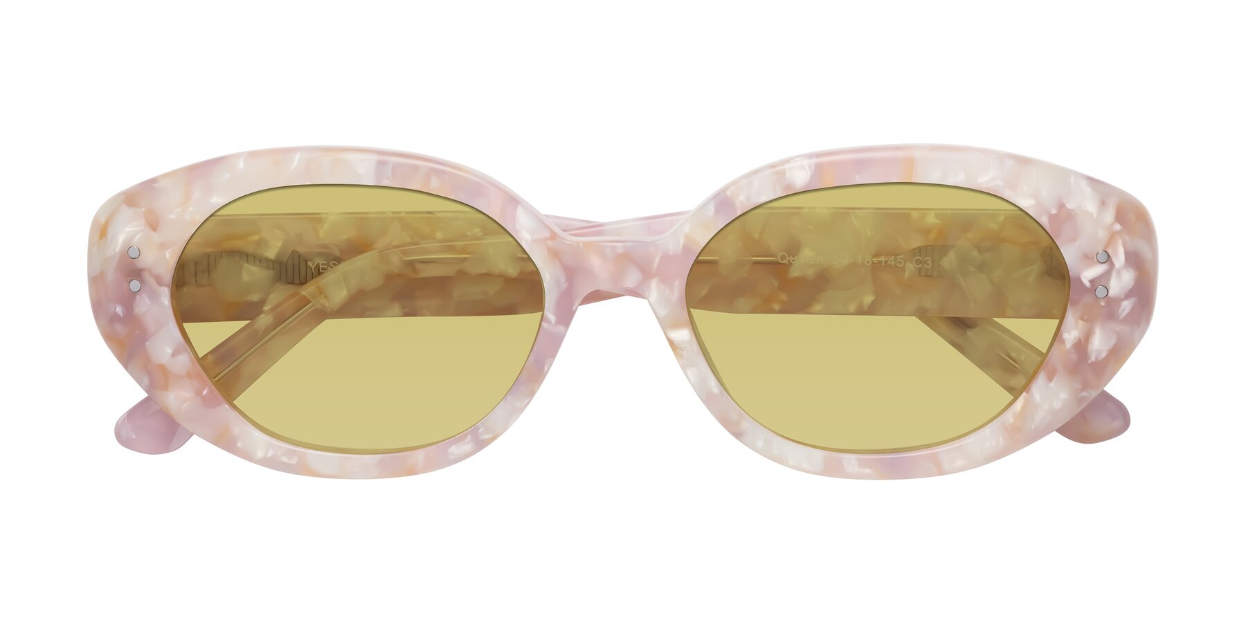 Folded Front of Quuen in Light Pink Tortoise with Medium Champagne Tinted Lenses