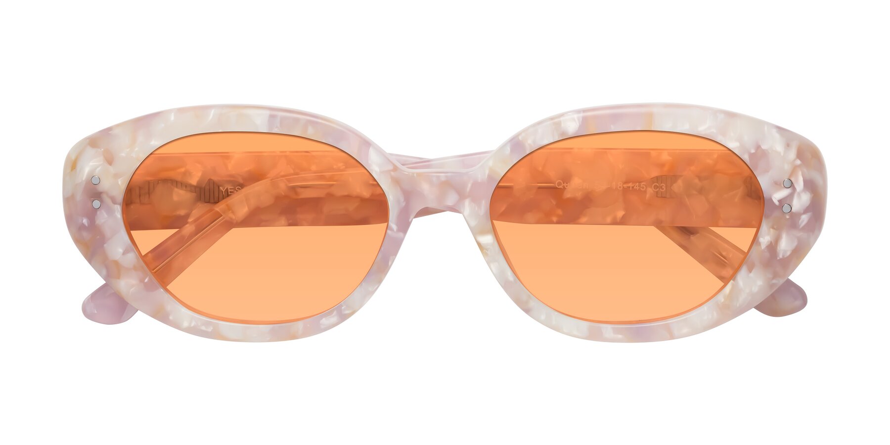 Folded Front of Quuen in Light Pink Tortoise with Medium Orange Tinted Lenses