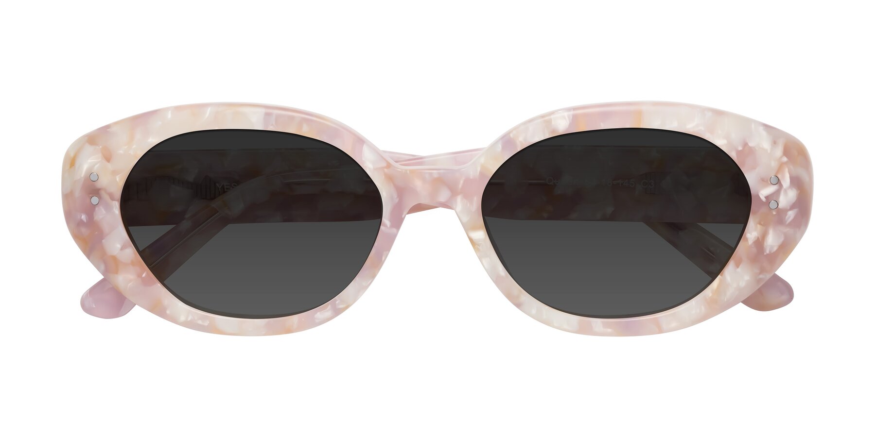 Folded Front of Quuen in Light Pink Tortoise with Gray Tinted Lenses