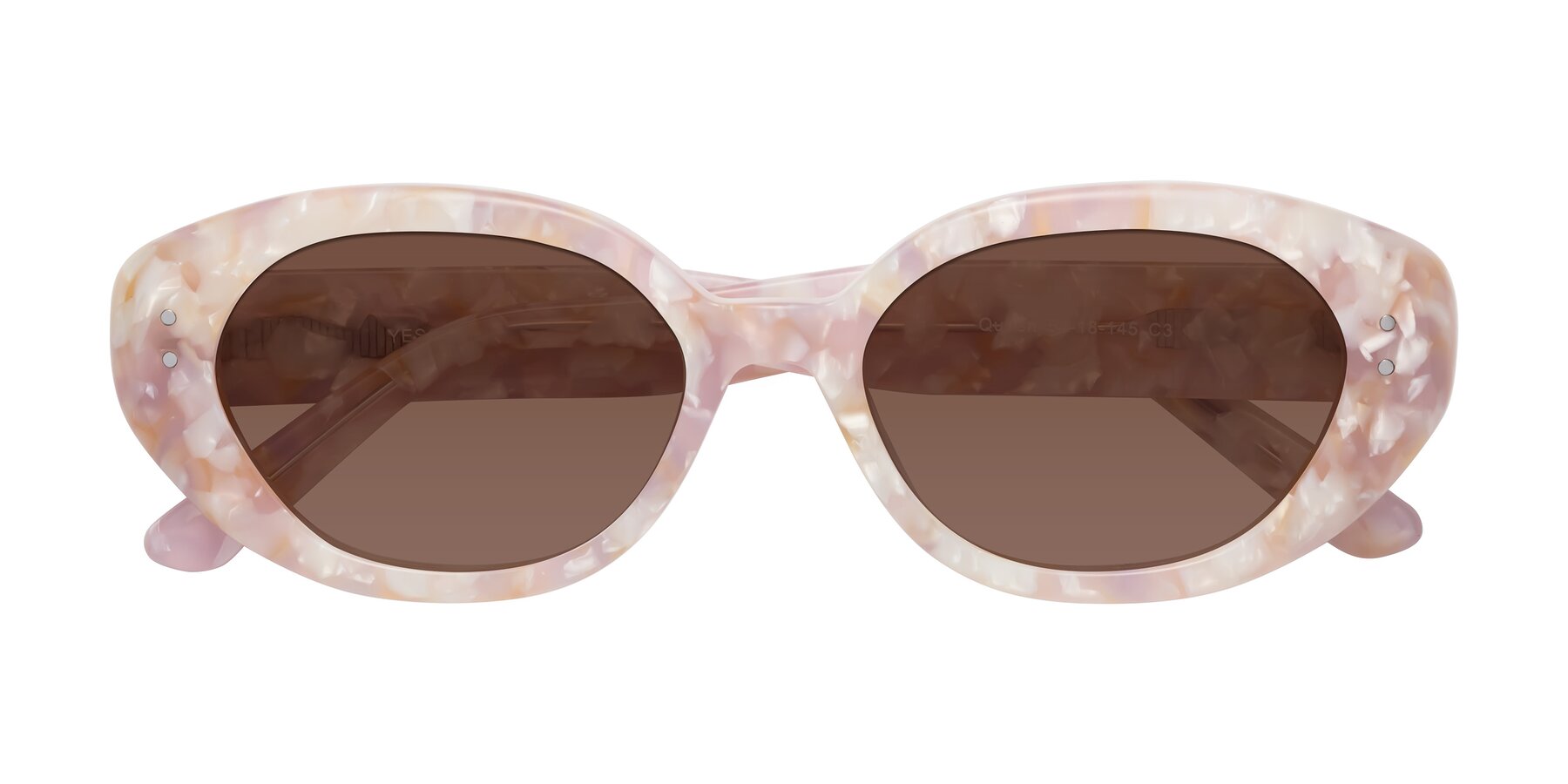 Folded Front of Quuen in Light Pink Tortoise with Brown Tinted Lenses