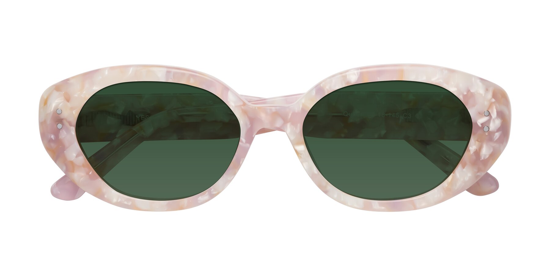 Folded Front of Quuen in Light Pink Tortoise with Green Tinted Lenses