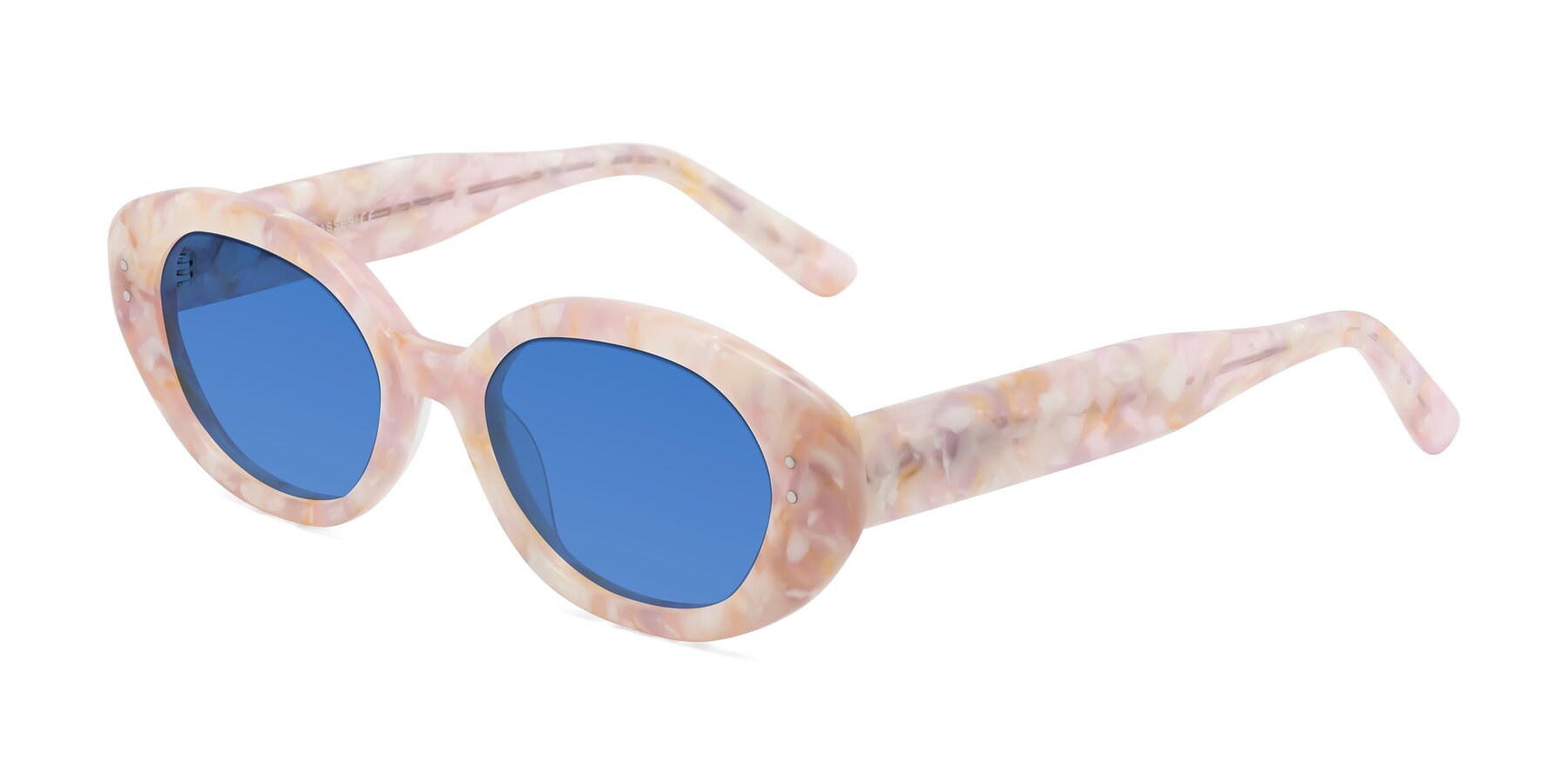 Angle of Quuen in Light Pink Tortoise with Blue Tinted Lenses