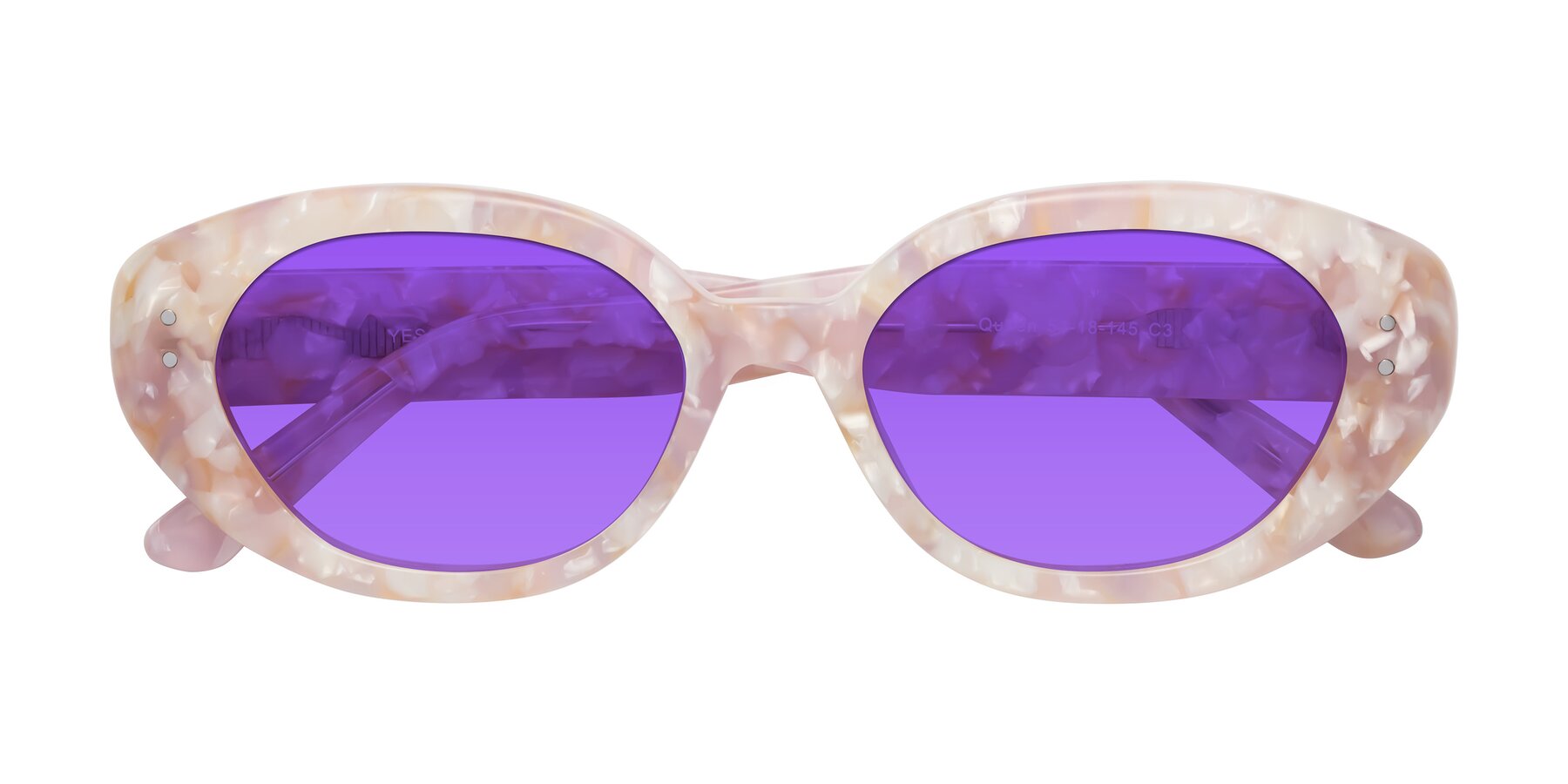 Folded Front of Quuen in Light Pink Tortoise with Purple Tinted Lenses