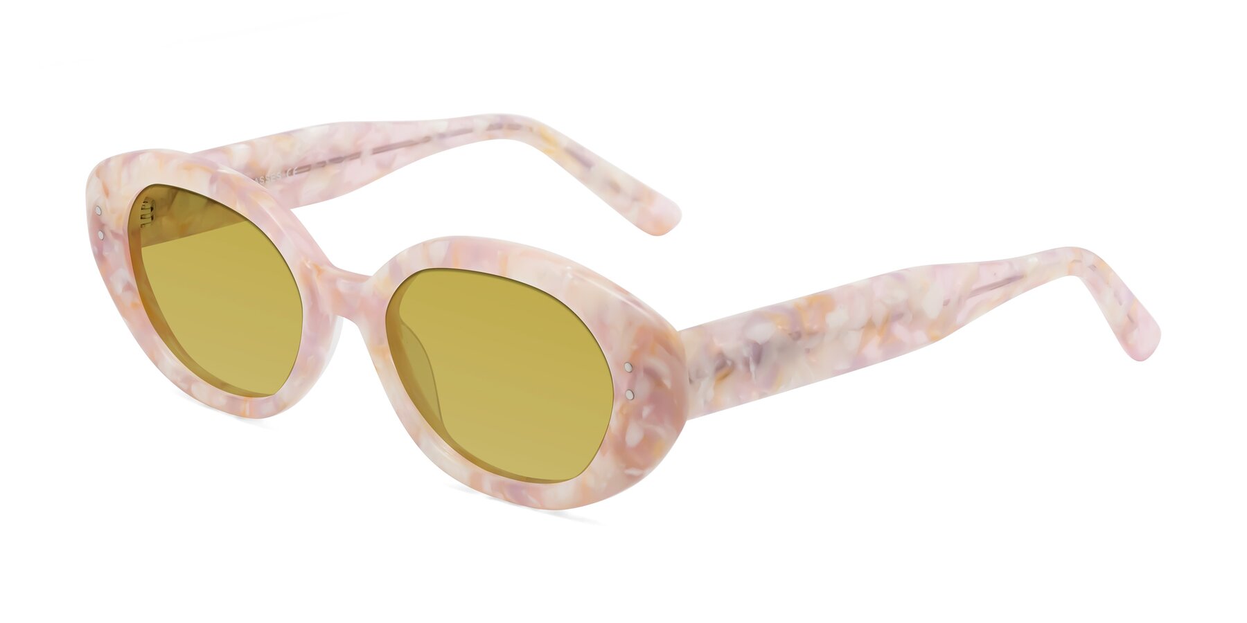 Angle of Quuen in Light Pink Tortoise with Champagne Tinted Lenses