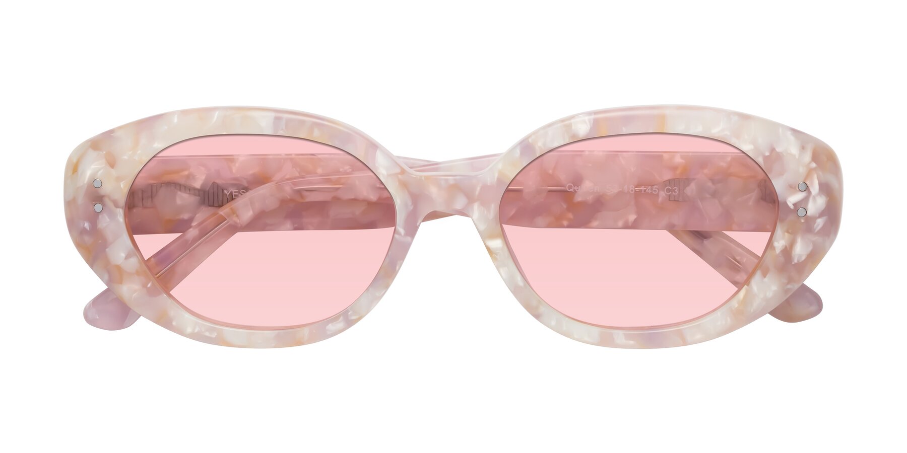 Folded Front of Quuen in Light Pink Tortoise with Light Garnet Tinted Lenses