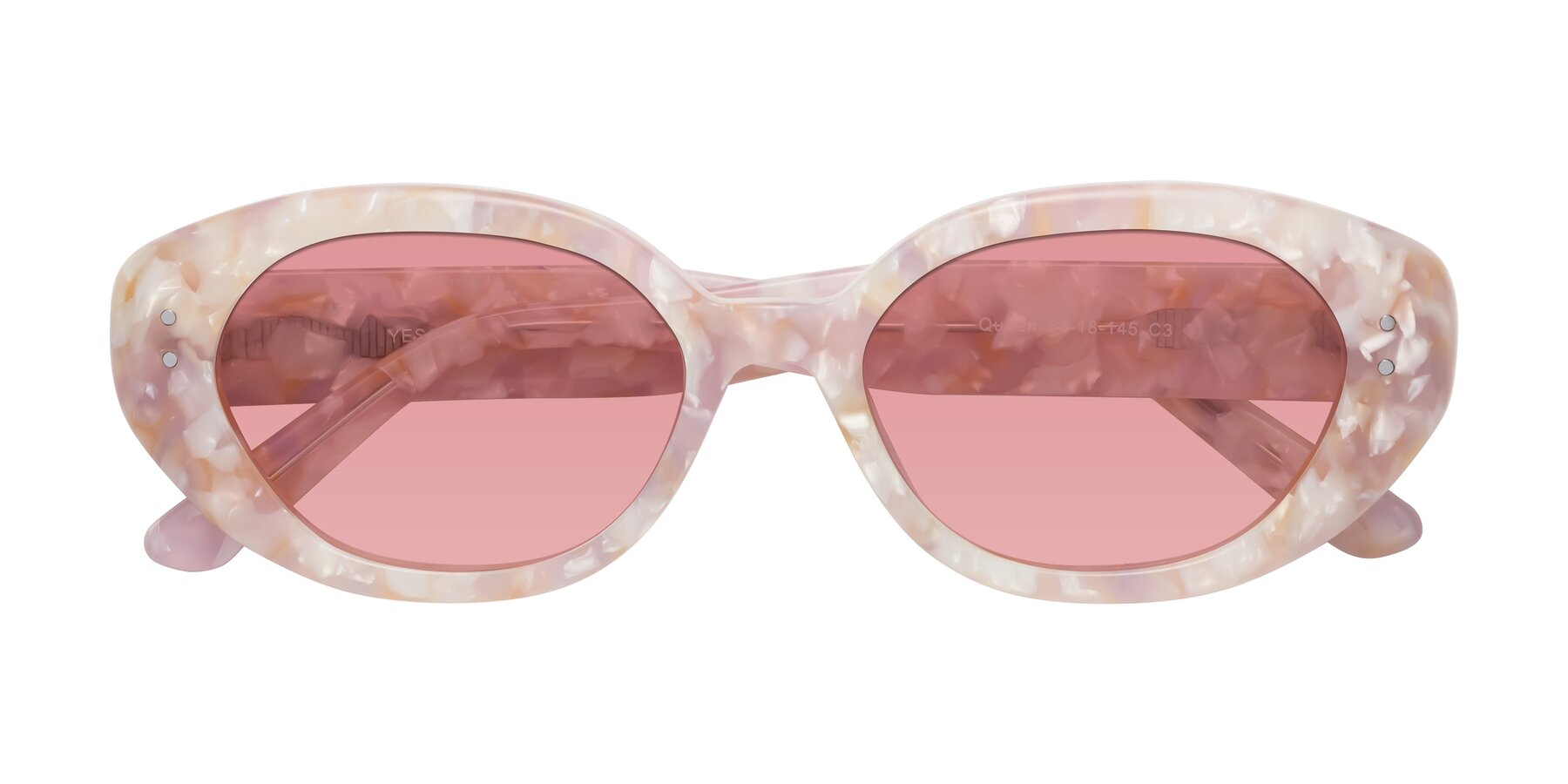 Folded Front of Quuen in Light Pink Tortoise with Medium Garnet Tinted Lenses