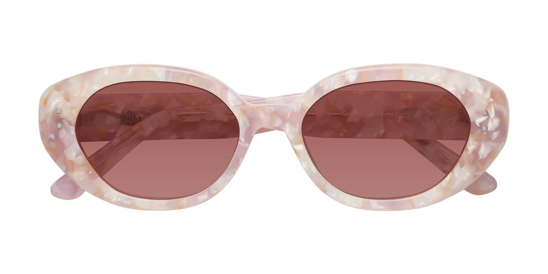 Folded Front of Quuen in Light Pink Tortoise with Garnet Tinted Lenses