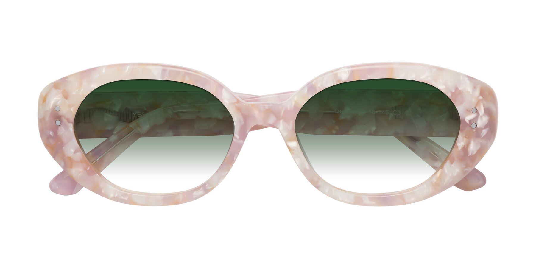 Folded Front of Quuen in Light Pink Tortoise with Green Gradient Lenses