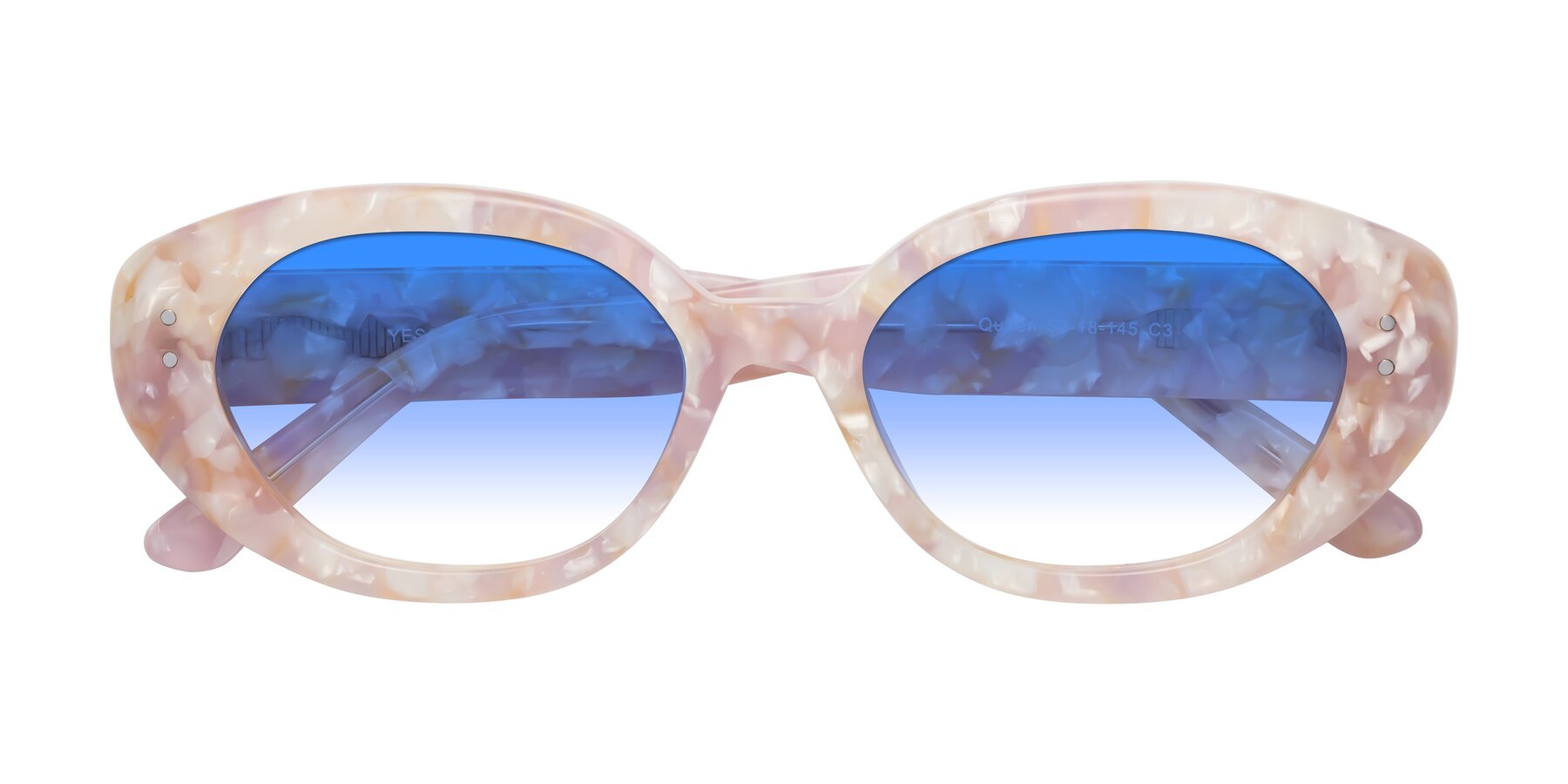 Folded Front of Quuen in Light Pink Tortoise with Blue Gradient Lenses