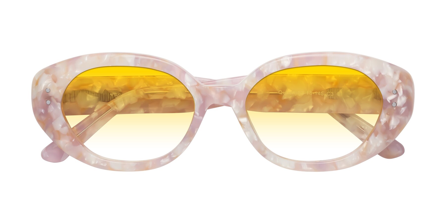 Folded Front of Quuen in Light Pink Tortoise with Yellow Gradient Lenses