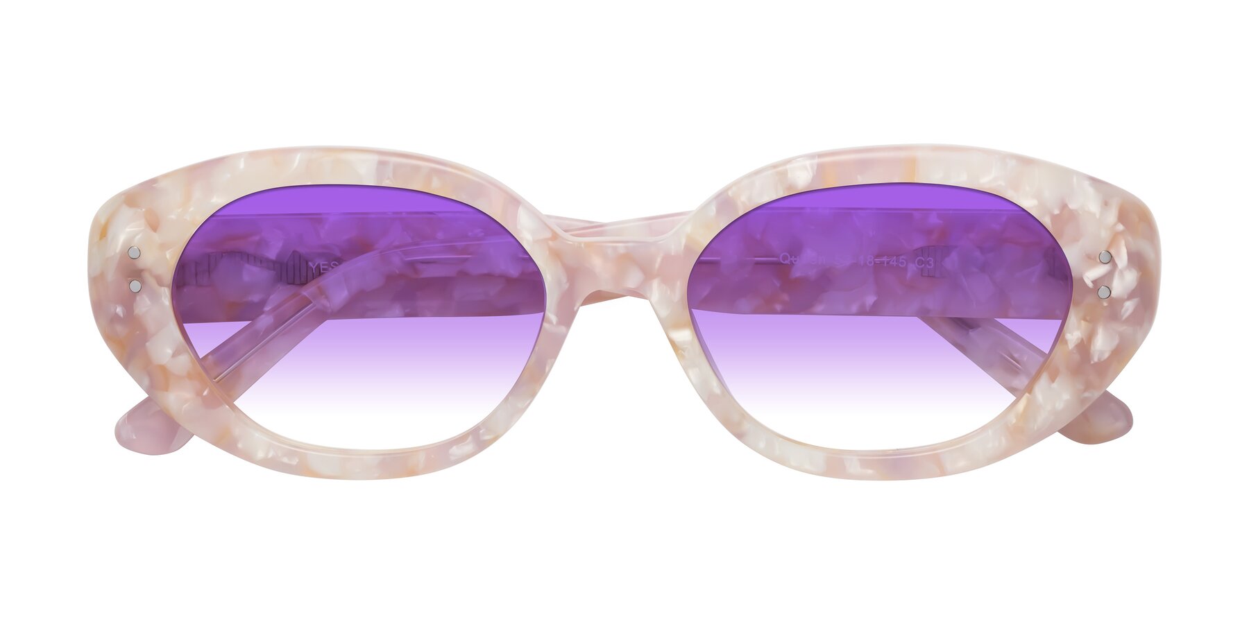 Folded Front of Quuen in Light Pink Tortoise with Purple Gradient Lenses