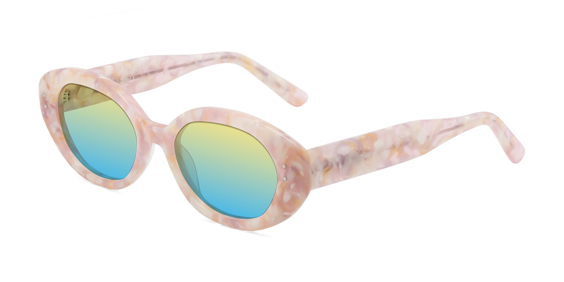 Angle of Quuen in Light Pink Tortoise with Yellow / Blue Gradient Lenses