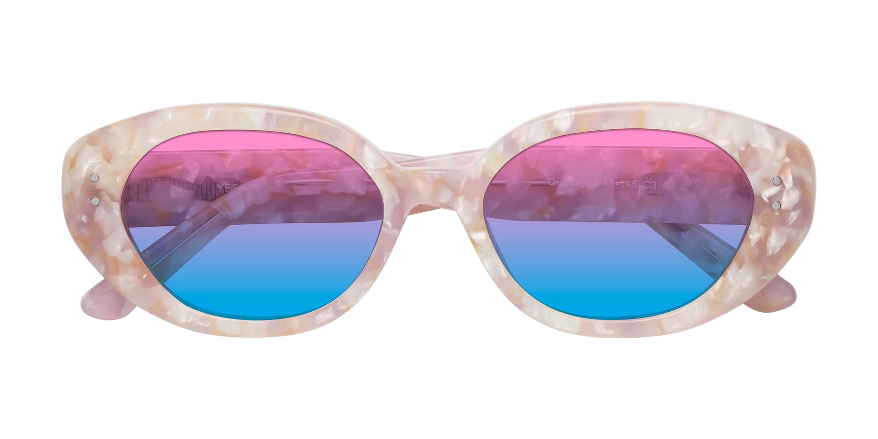 Folded Front of Quuen in Light Pink Tortoise with Pink / Blue Gradient Lenses