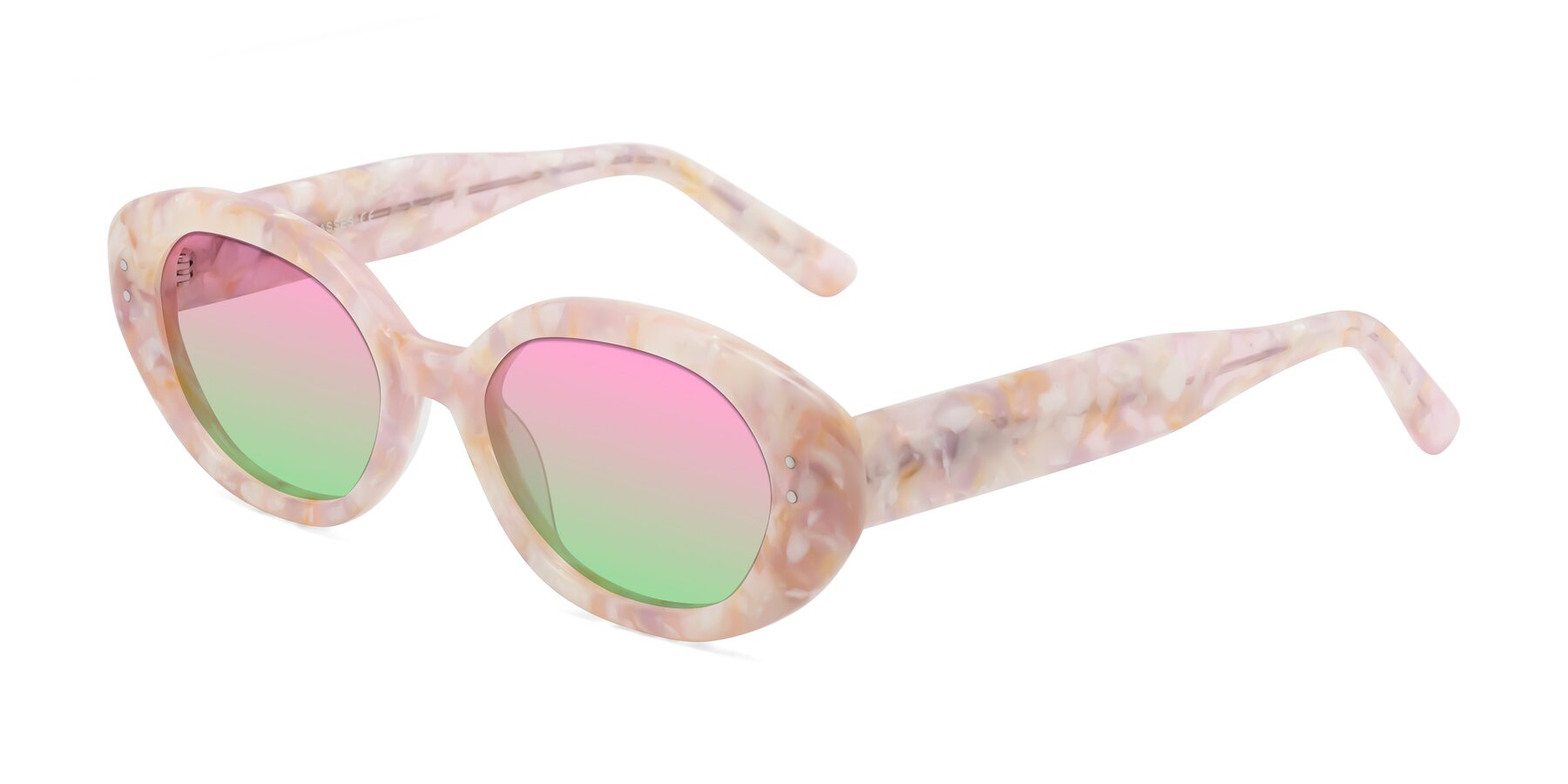 Angle of Quuen in Light Pink Tortoise with Pink / Green Gradient Lenses