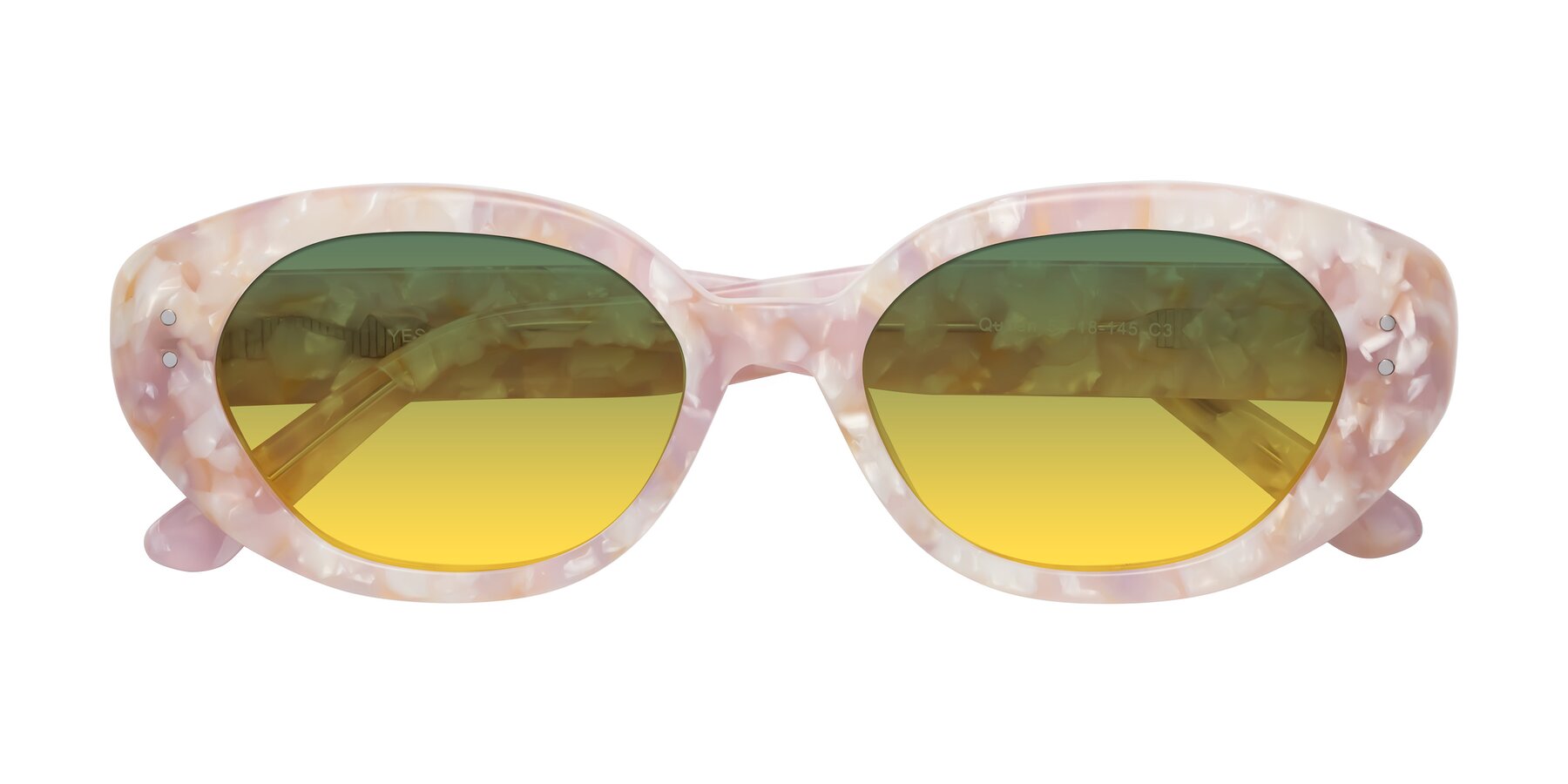 Folded Front of Quuen in Light Pink Tortoise with Green / Yellow Gradient Lenses