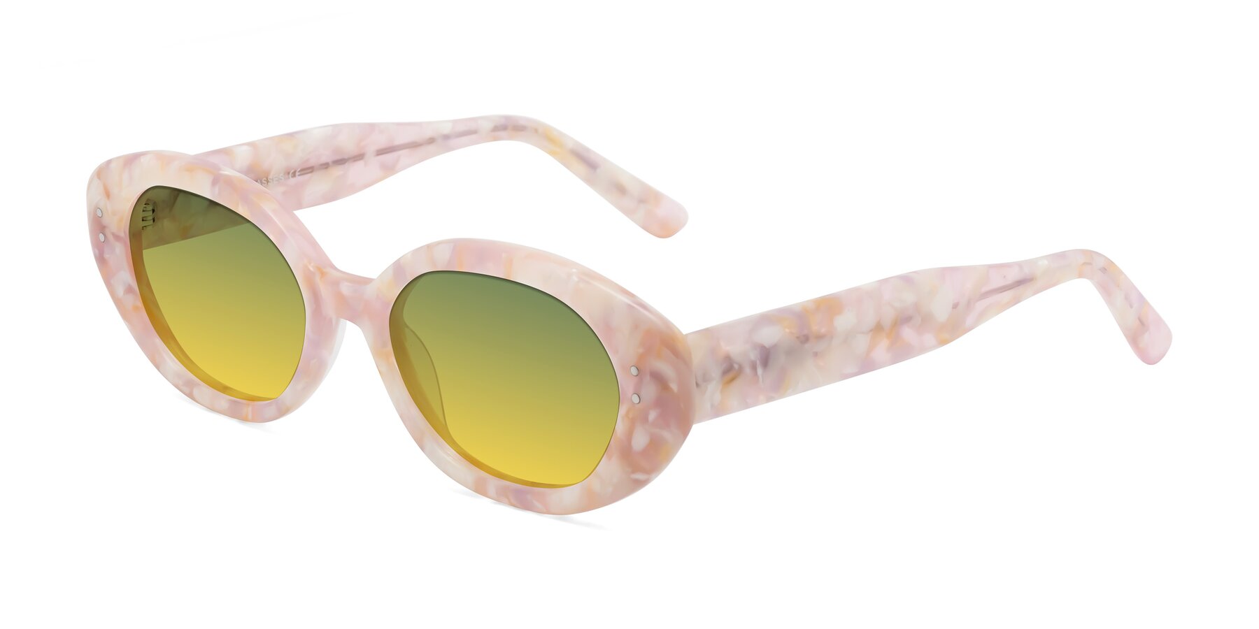 Angle of Quuen in Light Pink Tortoise with Green / Yellow Gradient Lenses