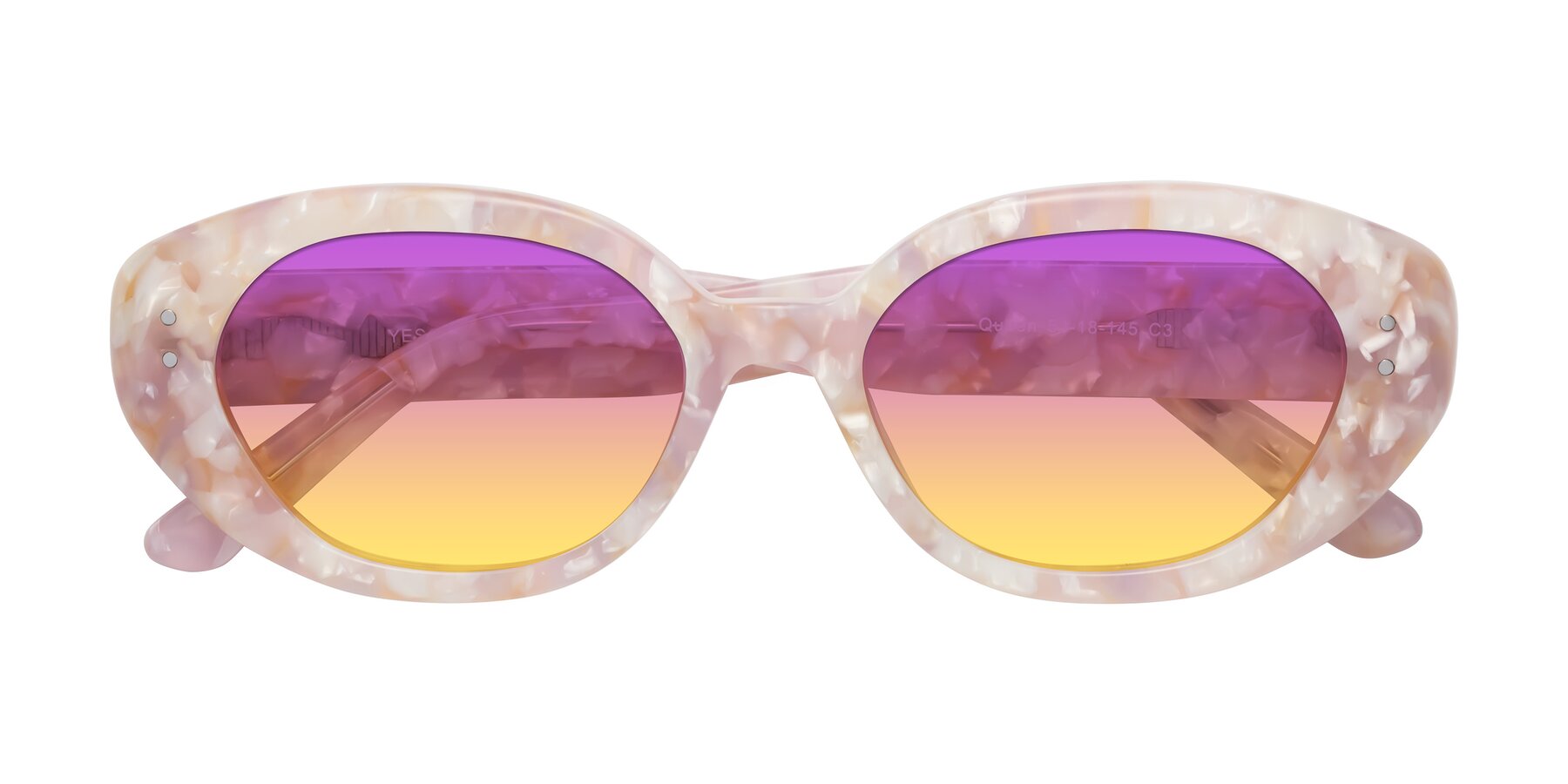 Folded Front of Quuen in Light Pink Tortoise with Purple / Yellow Gradient Lenses