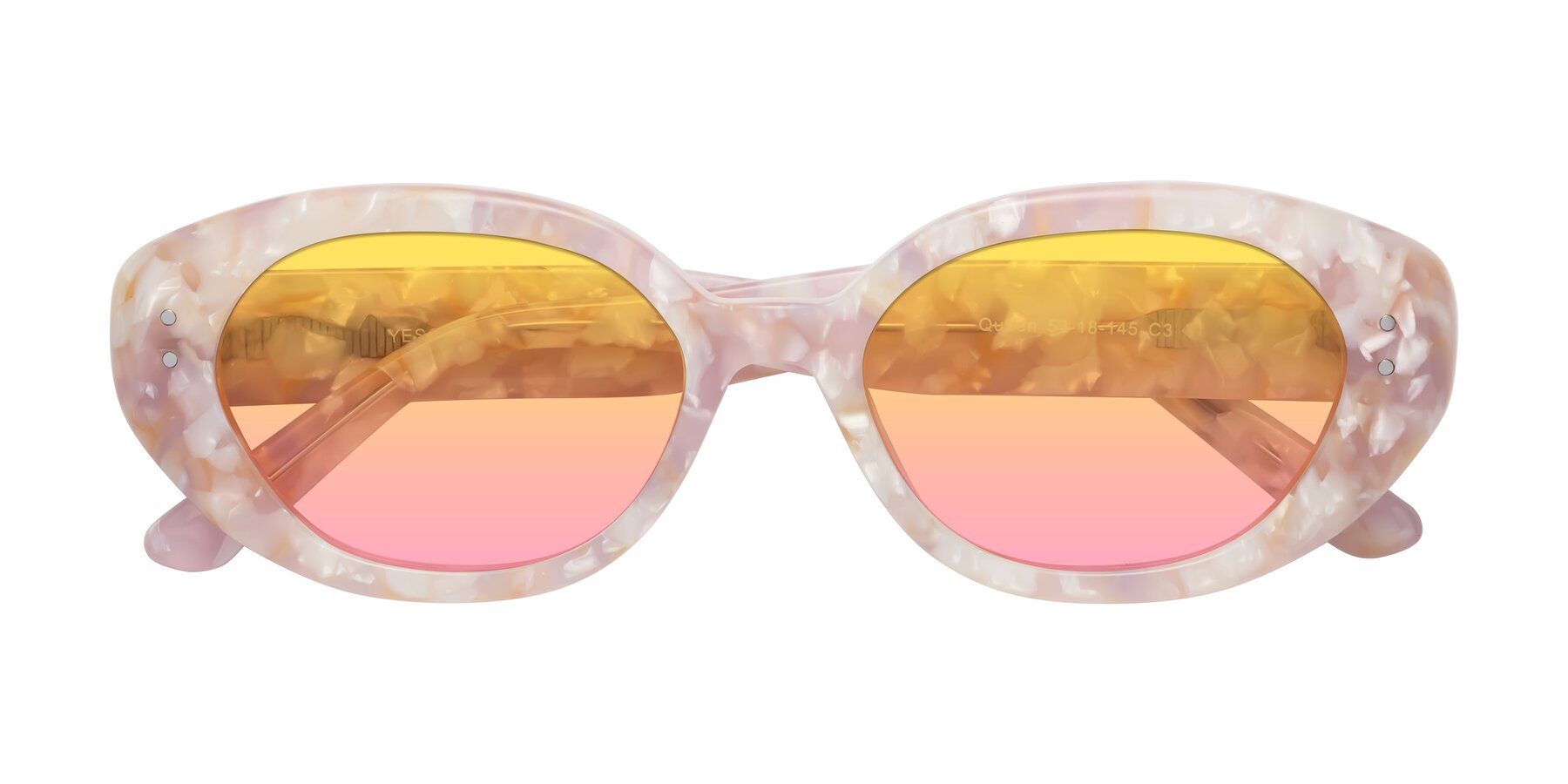 Folded Front of Quuen in Light Pink Tortoise with Yellow / Pink Gradient Lenses