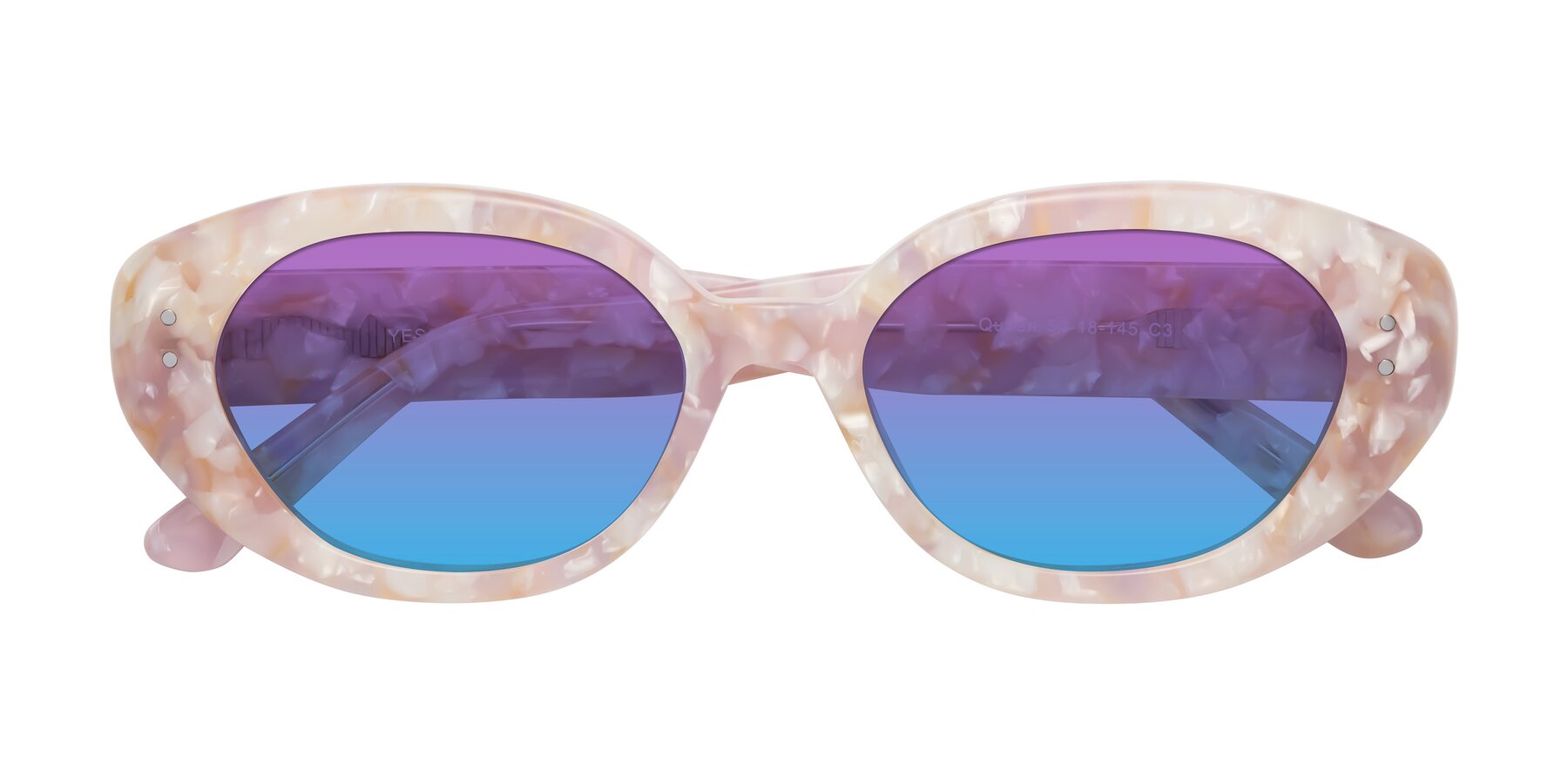 Folded Front of Quuen in Light Pink Tortoise with Purple / Blue Gradient Lenses