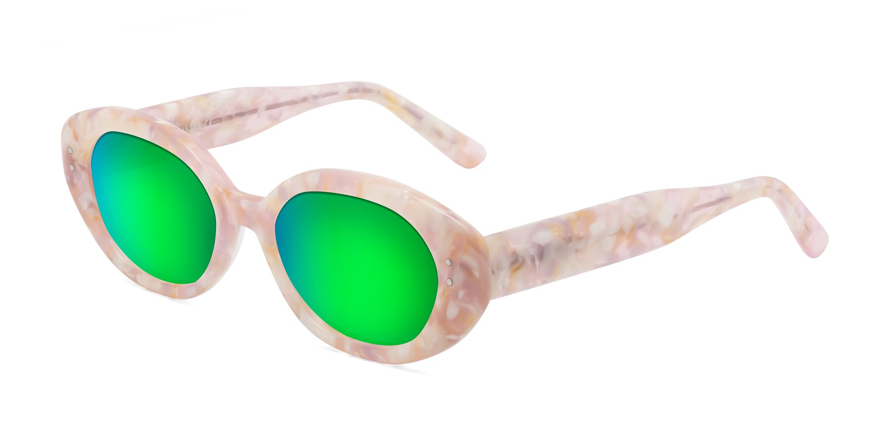 Angle of Quuen in Light Pink Tortoise with Green Mirrored Lenses