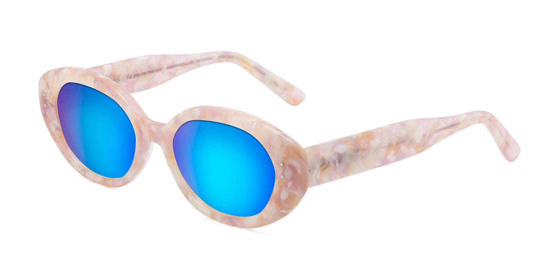 Angle of Quuen in Light Pink Tortoise with Blue Mirrored Lenses