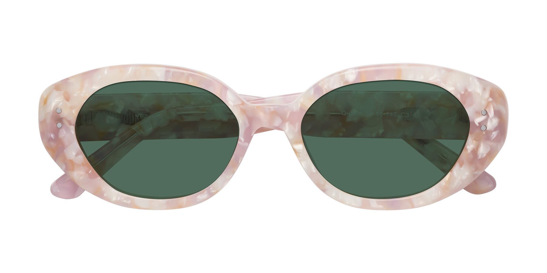 Folded Front of Quuen in Light Pink Tortoise with Green Polarized Lenses