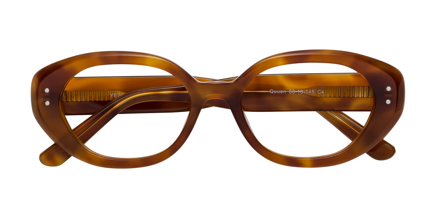 Folded Front of Quuen in Amber Tortoise with Clear Reading Eyeglass Lenses