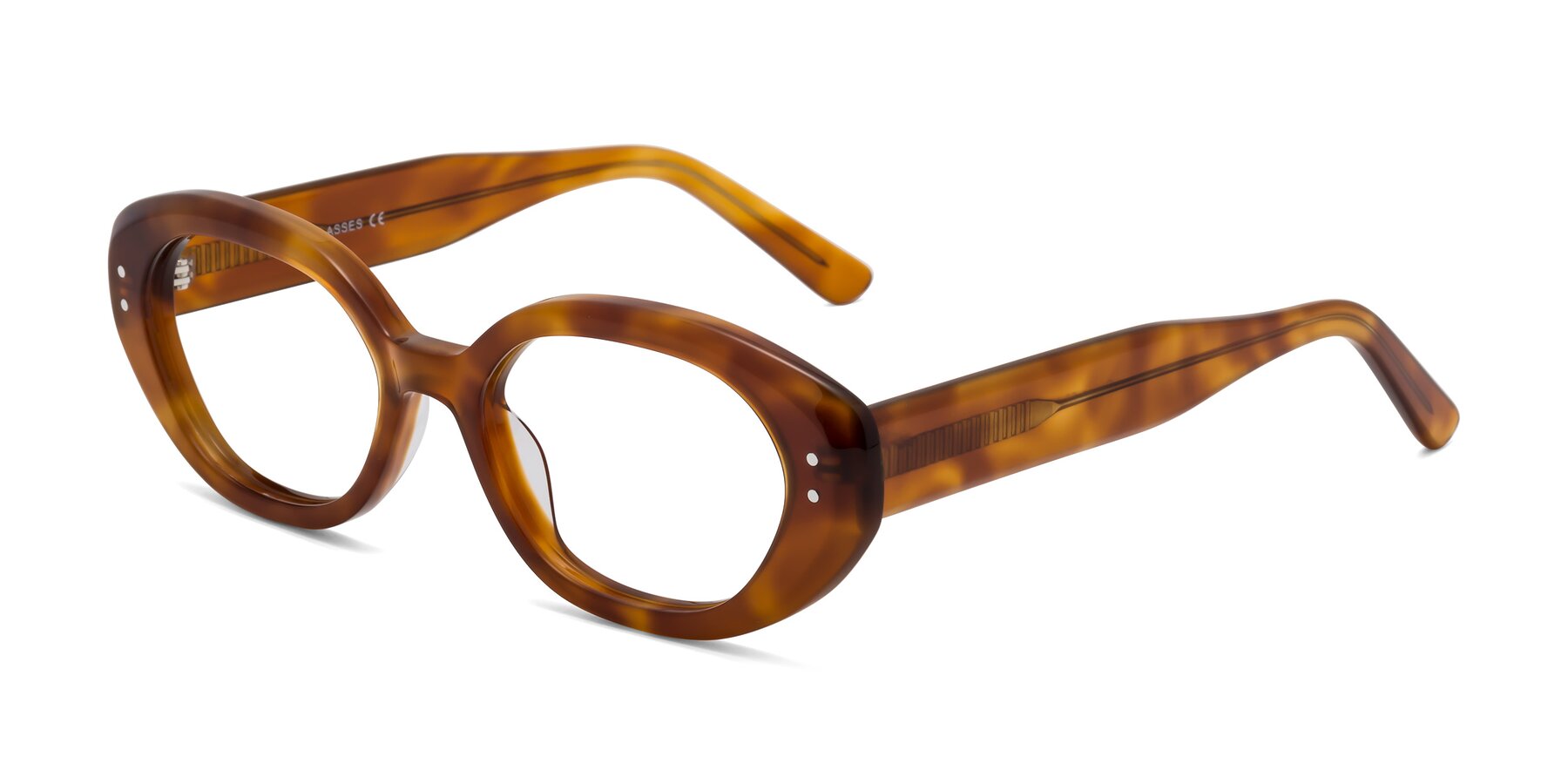 Angle of Quuen in Amber Tortoise with Clear Eyeglass Lenses