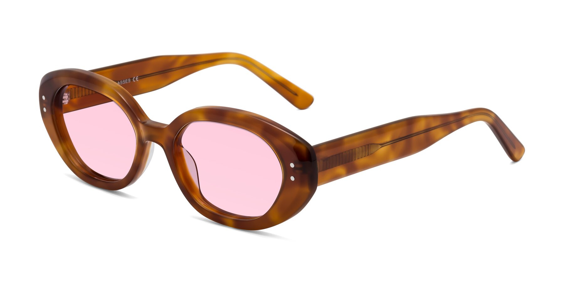 Angle of Quuen in Amber Tortoise with Light Pink Tinted Lenses