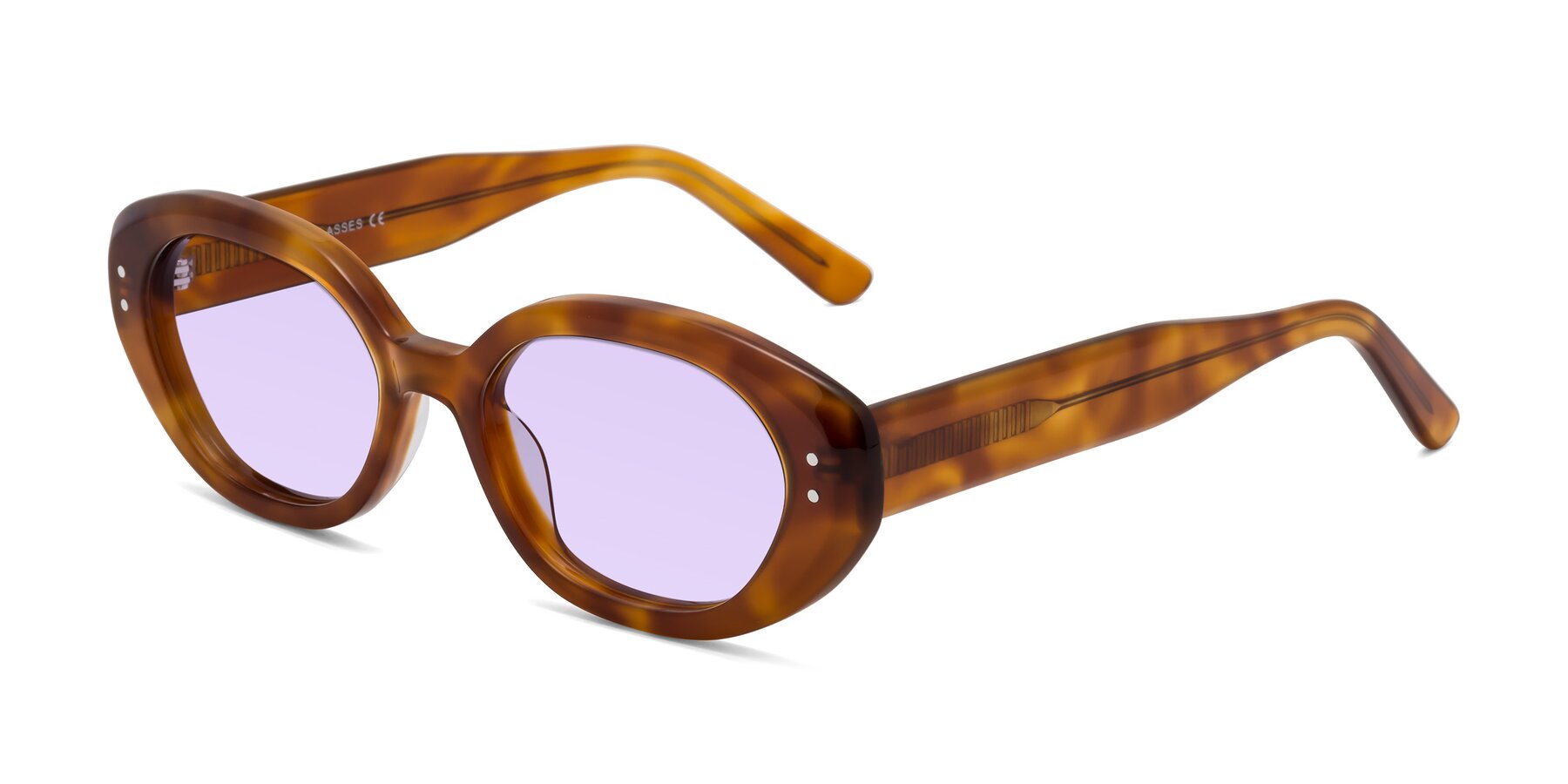 Angle of Quuen in Amber Tortoise with Light Purple Tinted Lenses