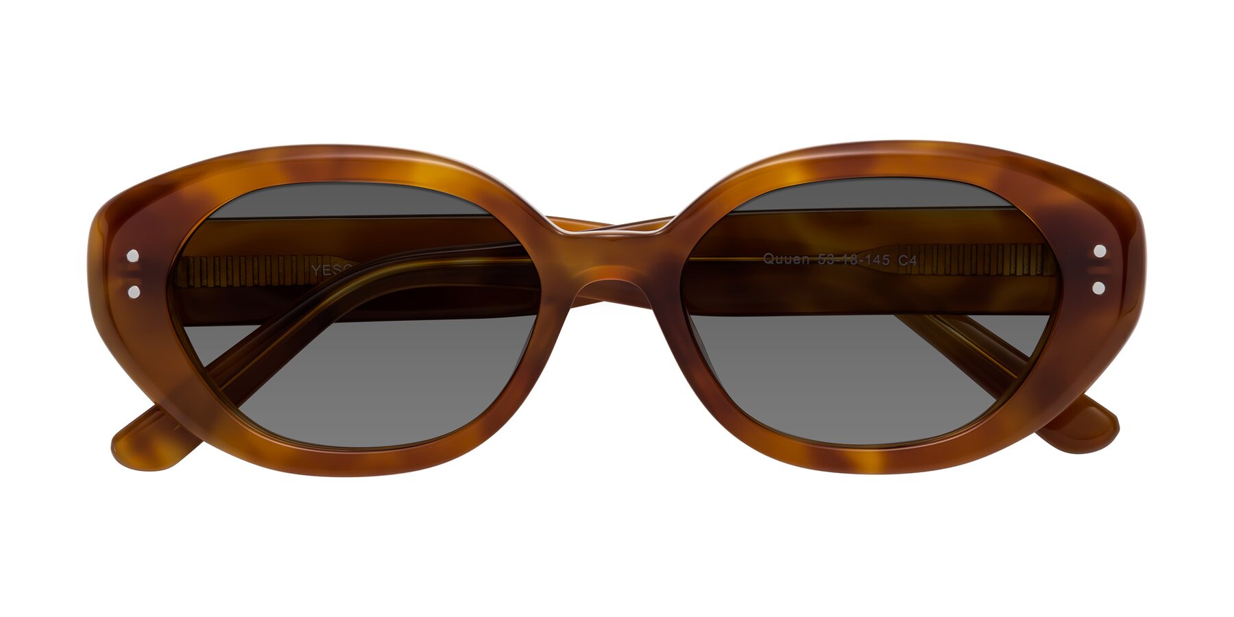 Folded Front of Quuen in Amber Tortoise with Medium Gray Tinted Lenses