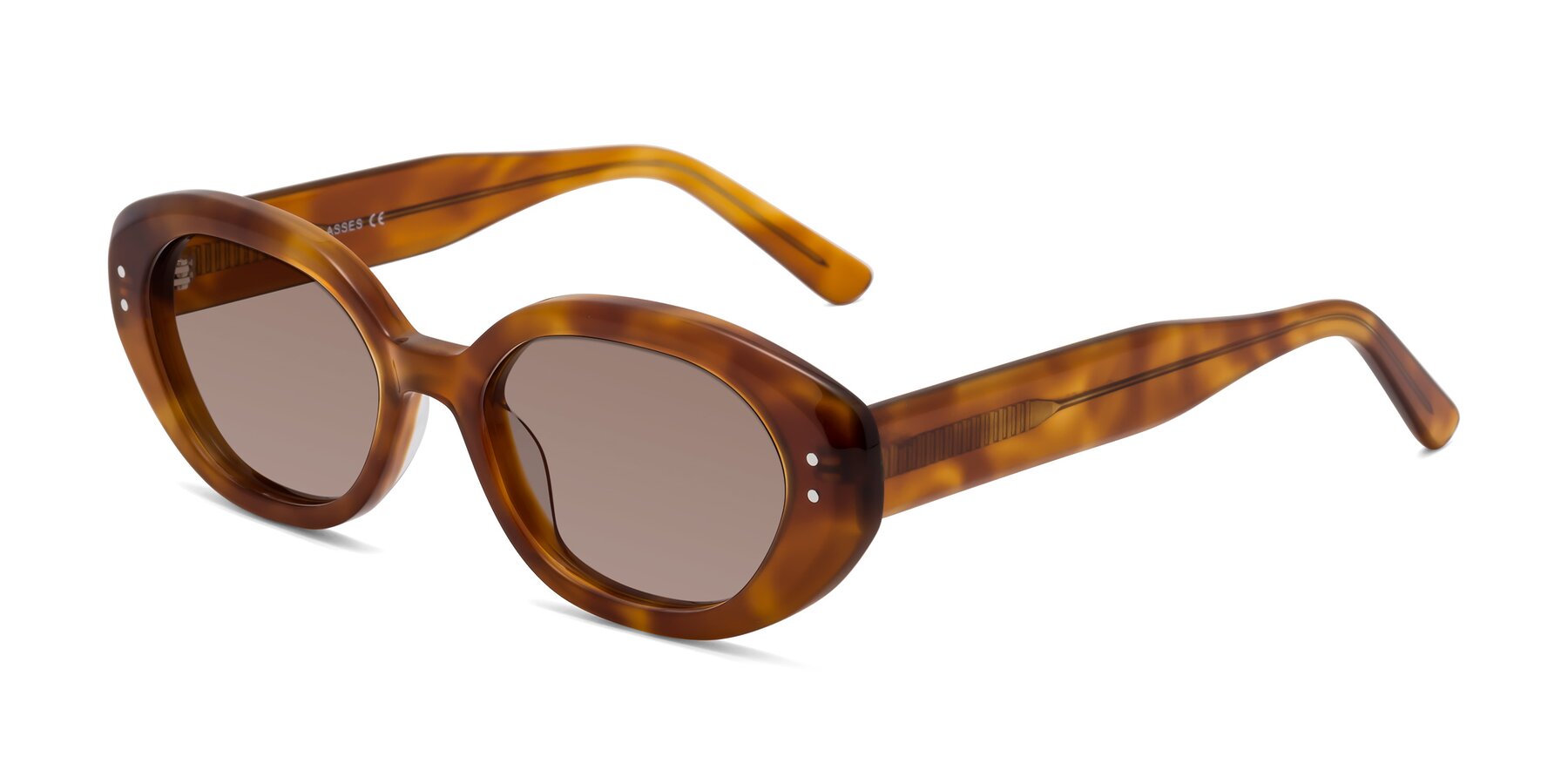 Angle of Quuen in Amber Tortoise with Medium Brown Tinted Lenses