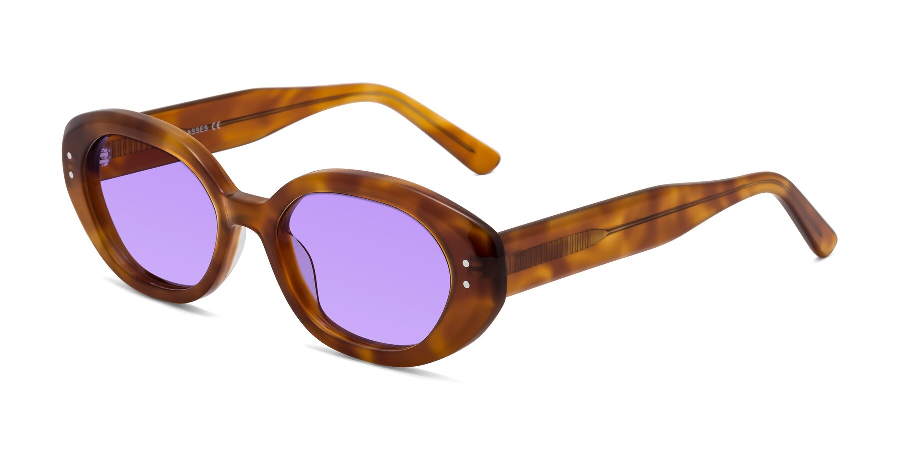 Angle of Quuen in Amber Tortoise with Medium Purple Tinted Lenses