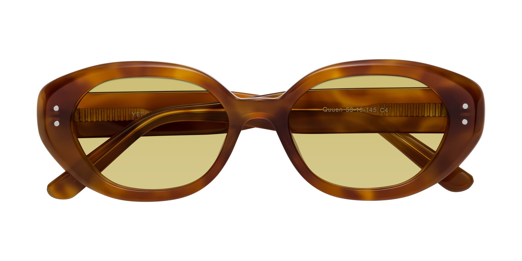 Folded Front of Quuen in Amber Tortoise with Medium Champagne Tinted Lenses