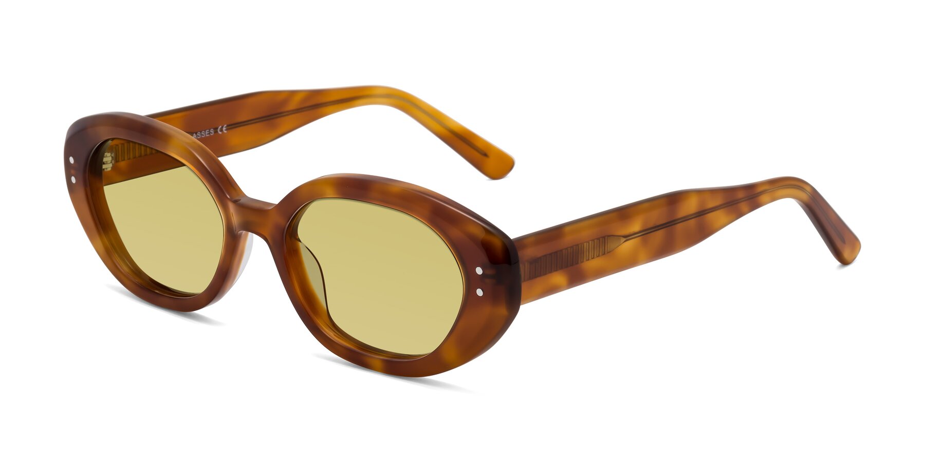 Angle of Quuen in Amber Tortoise with Medium Champagne Tinted Lenses