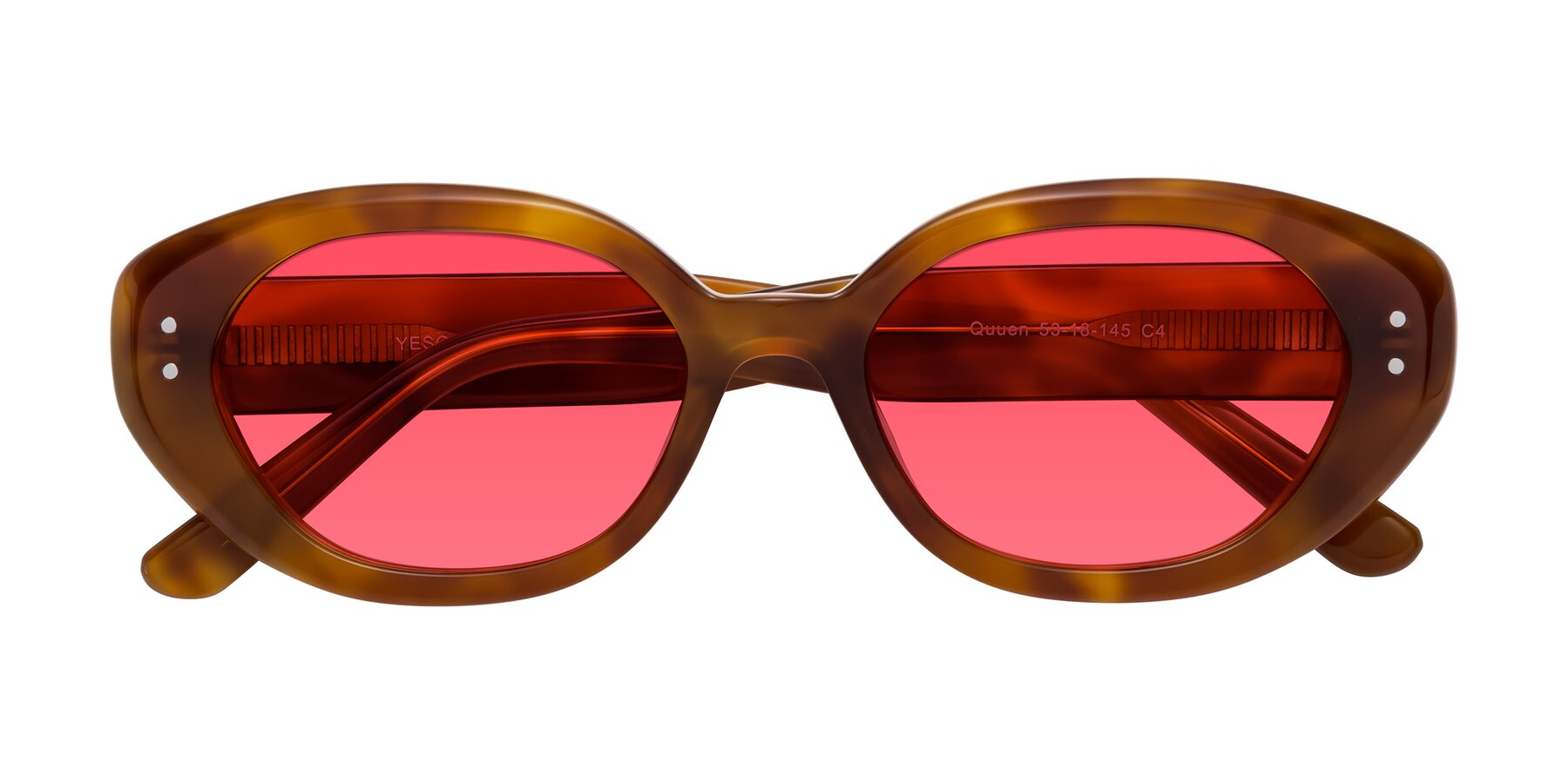 Folded Front of Quuen in Amber Tortoise with Red Tinted Lenses