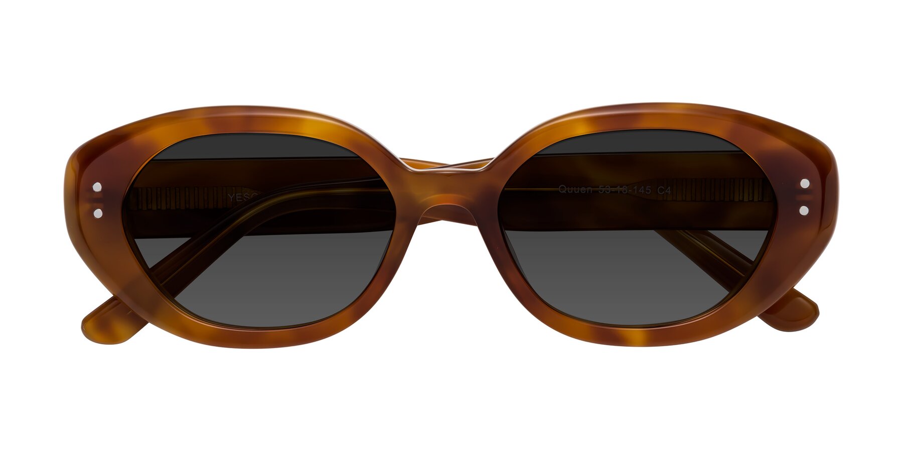 Folded Front of Quuen in Amber Tortoise with Gray Tinted Lenses