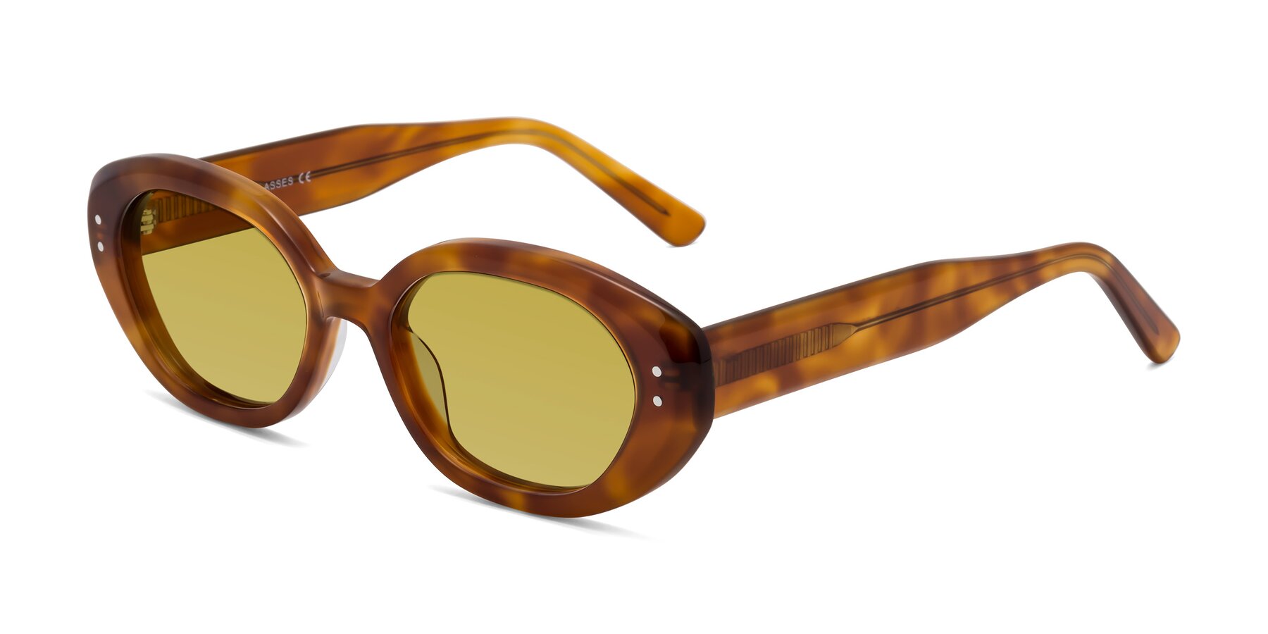 Angle of Quuen in Amber Tortoise with Champagne Tinted Lenses