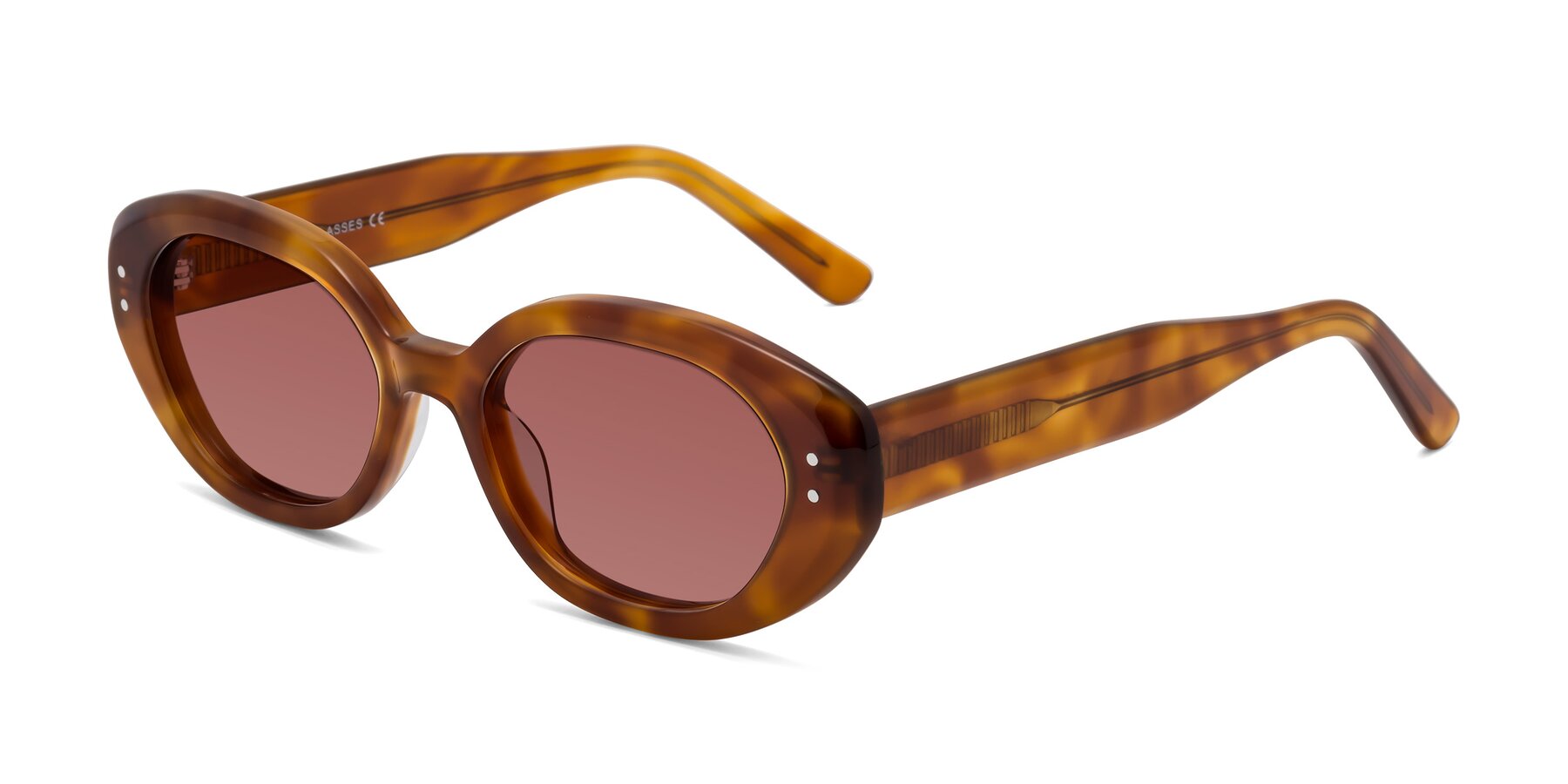 Angle of Quuen in Amber Tortoise with Garnet Tinted Lenses