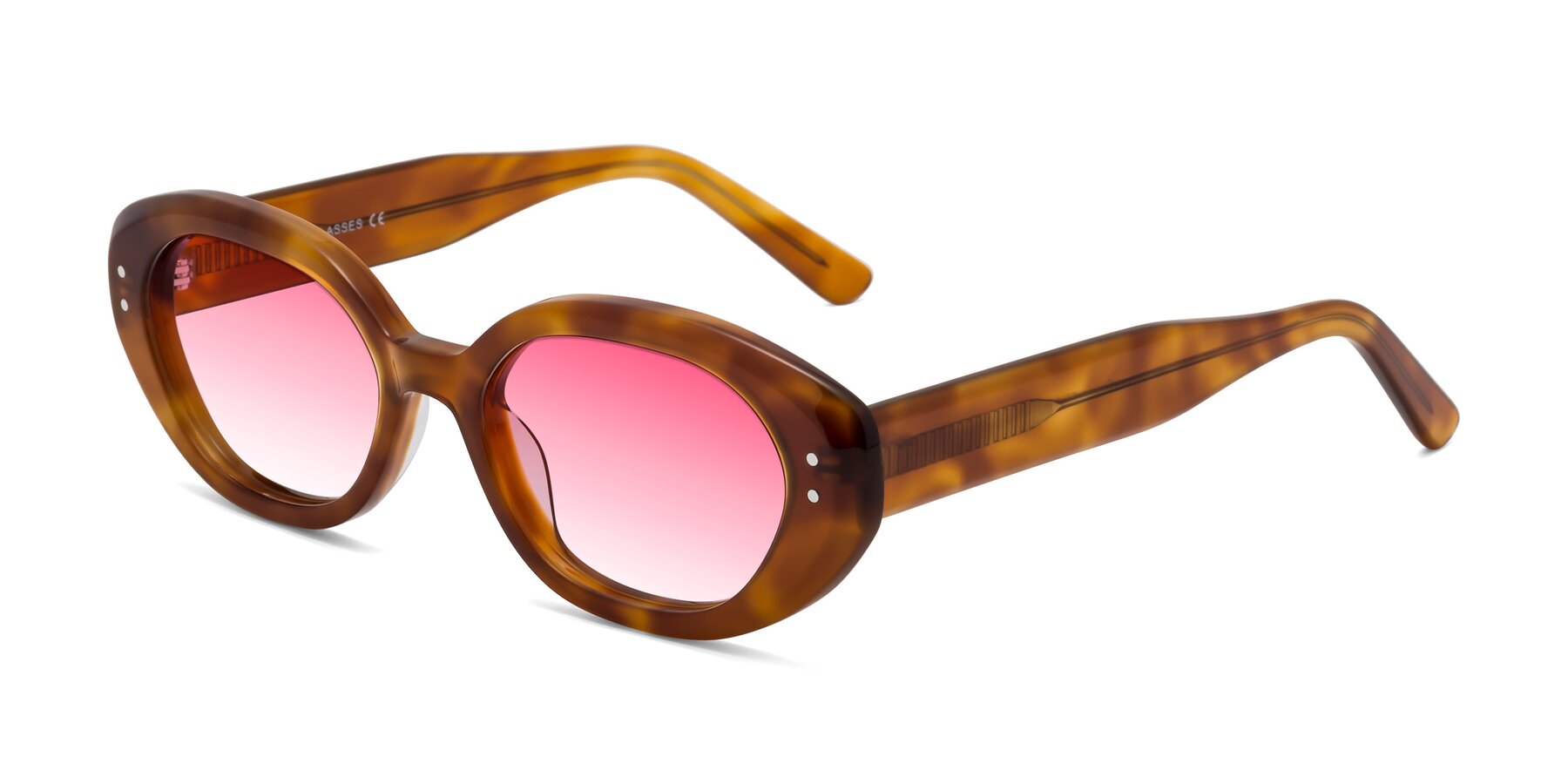 Angle of Quuen in Amber Tortoise with Pink Gradient Lenses