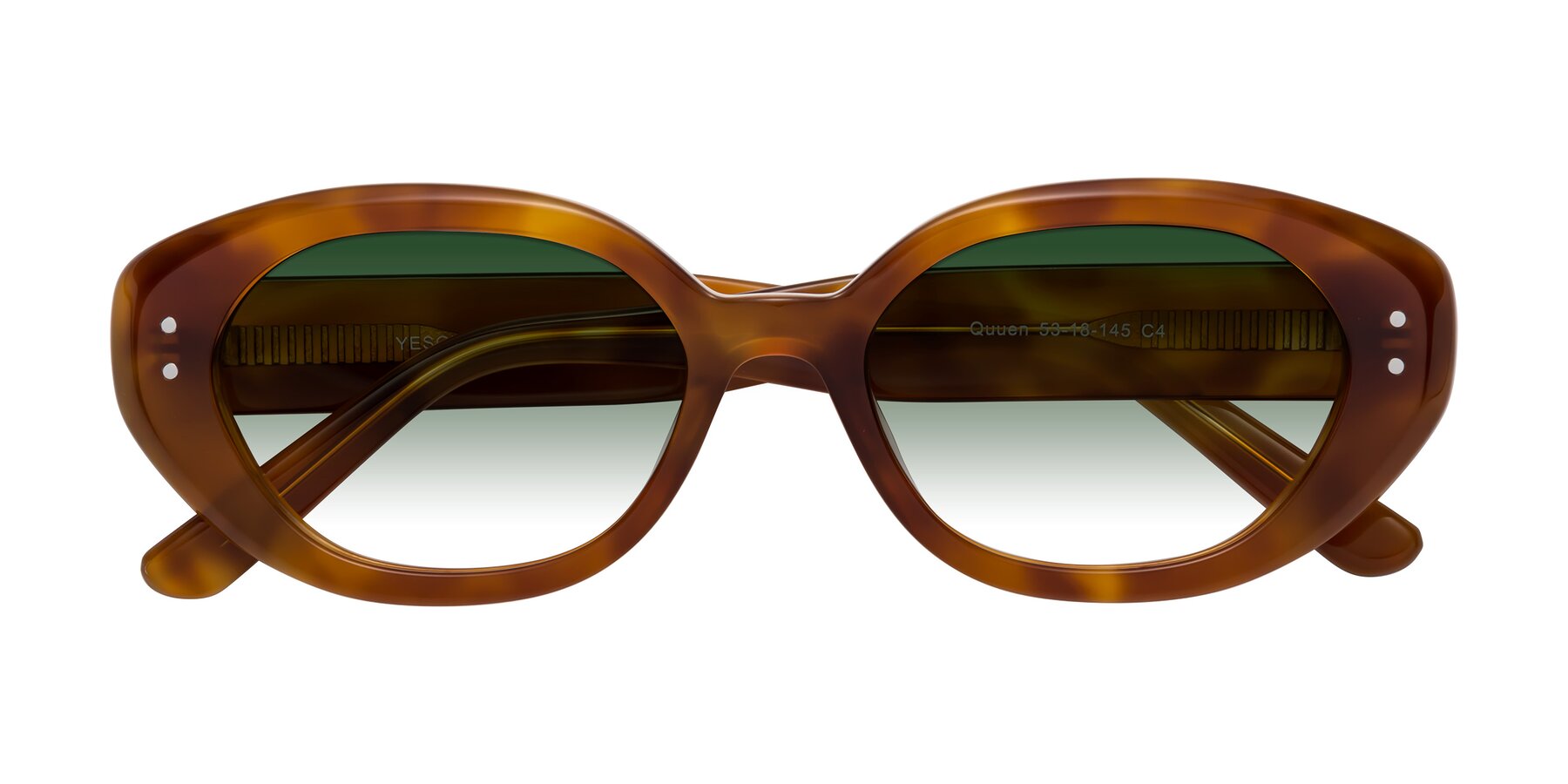 Folded Front of Quuen in Amber Tortoise with Green Gradient Lenses