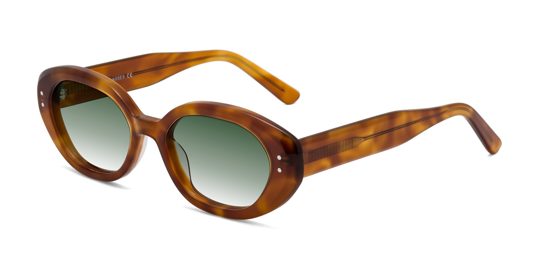 Angle of Quuen in Amber Tortoise with Green Gradient Lenses