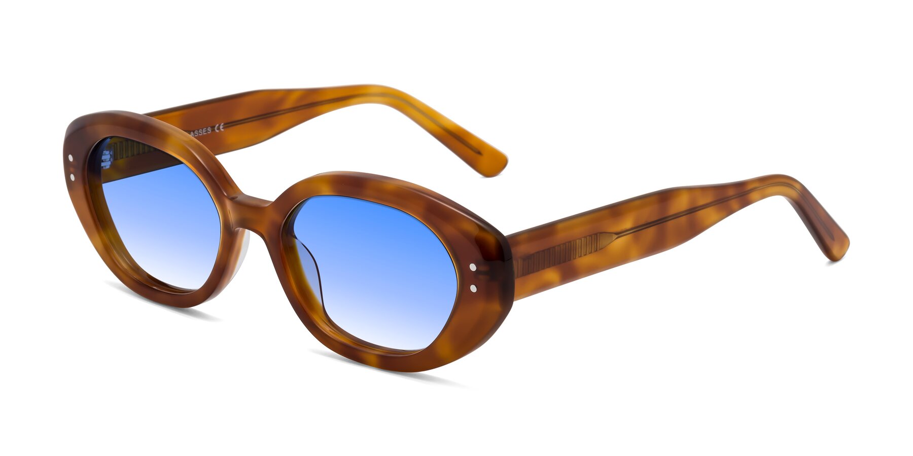 Angle of Quuen in Amber Tortoise with Blue Gradient Lenses