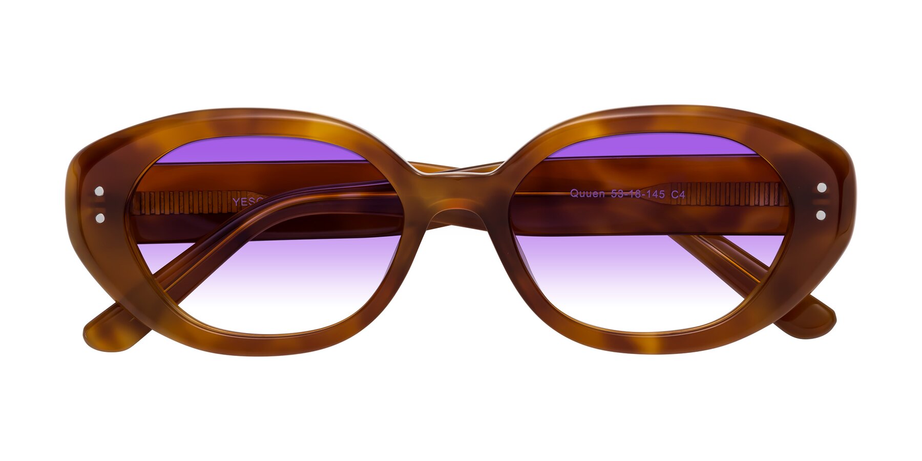 Folded Front of Quuen in Amber Tortoise with Purple Gradient Lenses