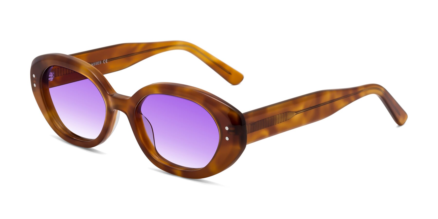 Angle of Quuen in Amber Tortoise with Purple Gradient Lenses