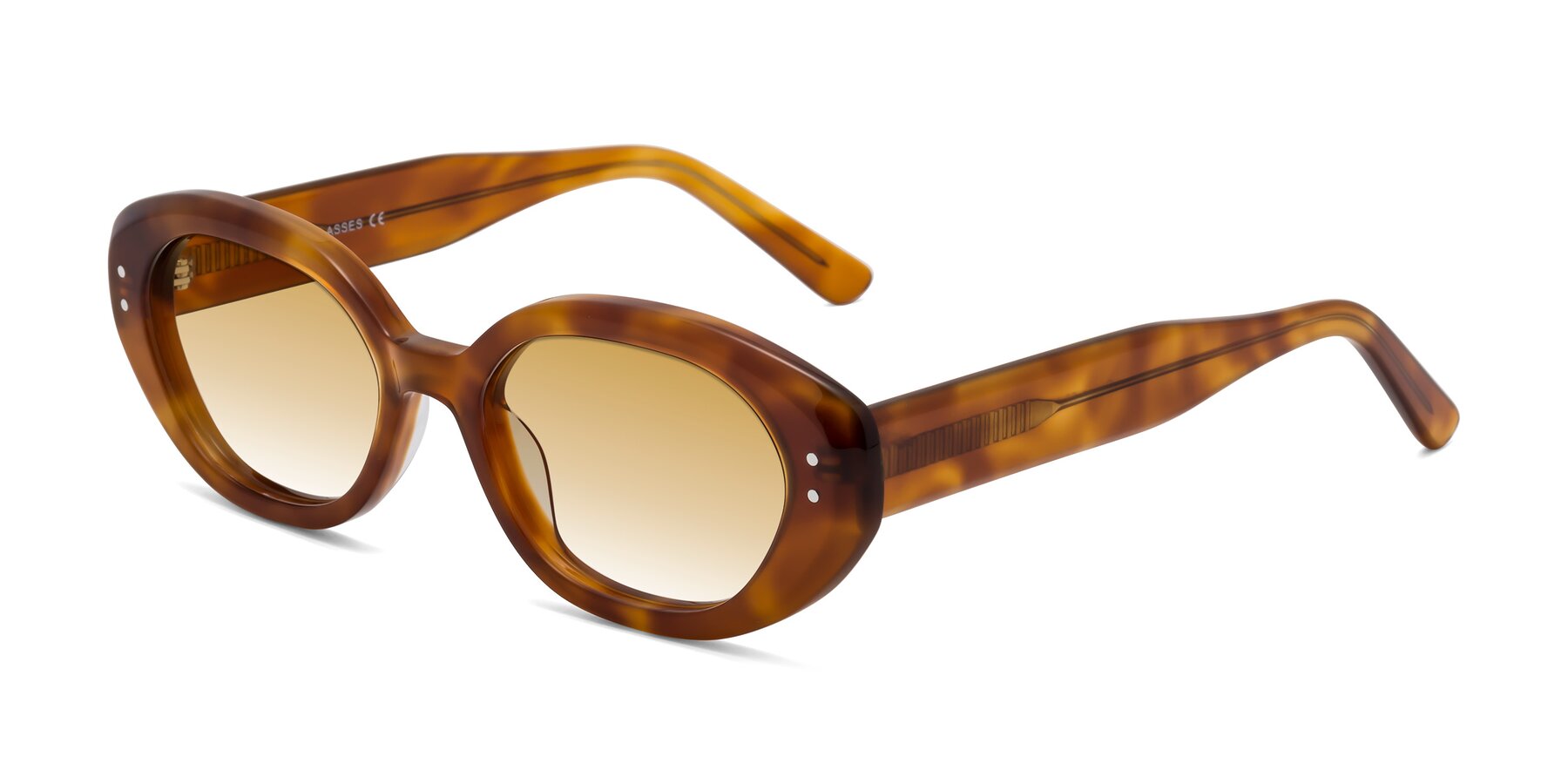 Angle of Quuen in Amber Tortoise with Champagne Gradient Lenses