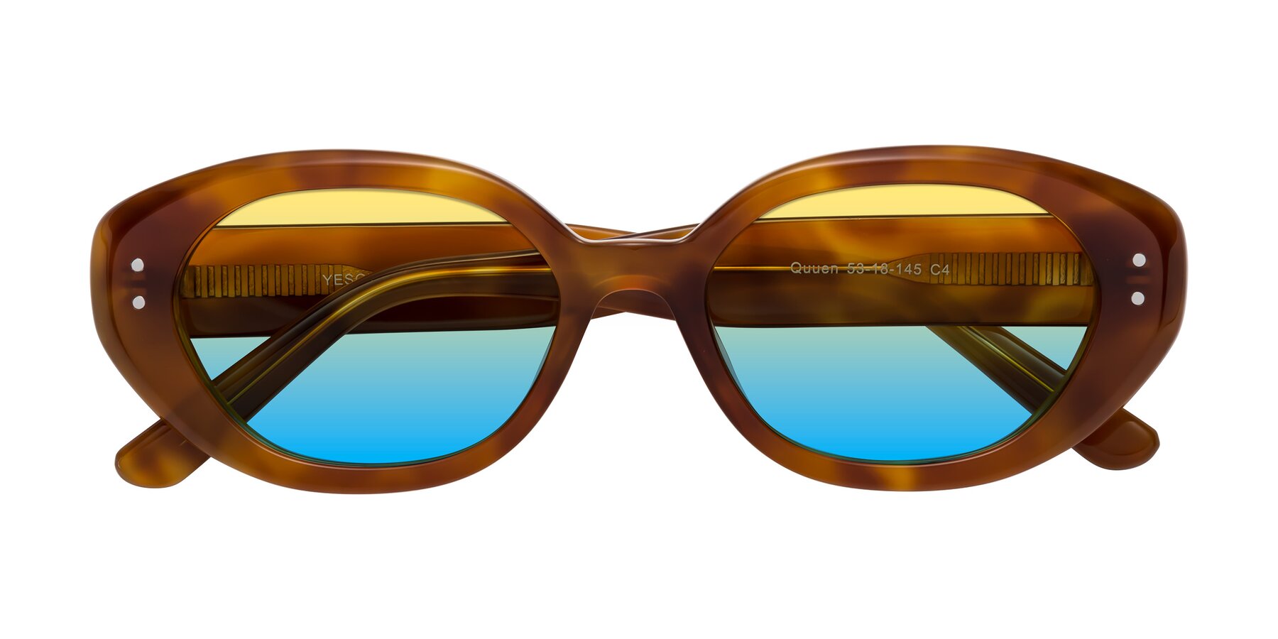 Folded Front of Quuen in Amber Tortoise with Yellow / Blue Gradient Lenses